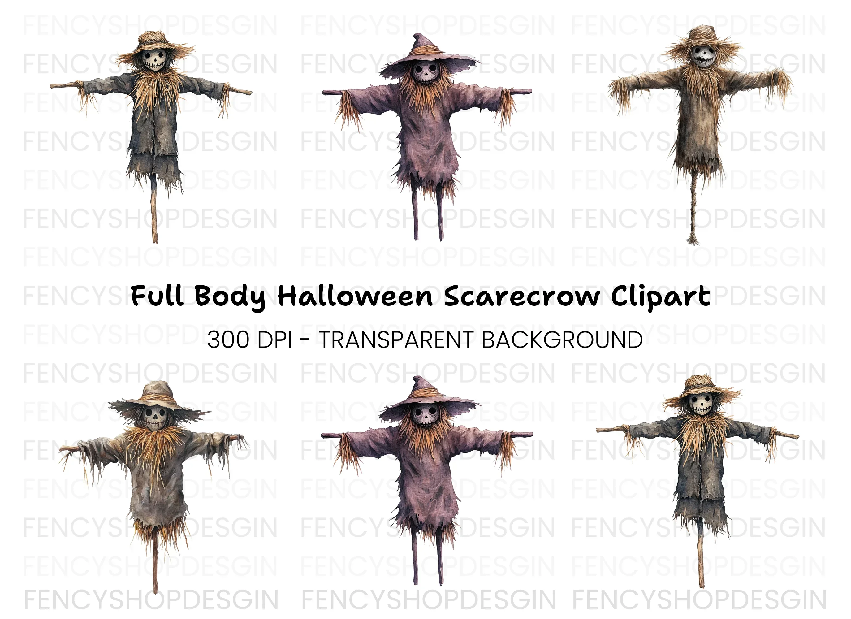 Spooky Scarecrow Halloween Clipart Bundle