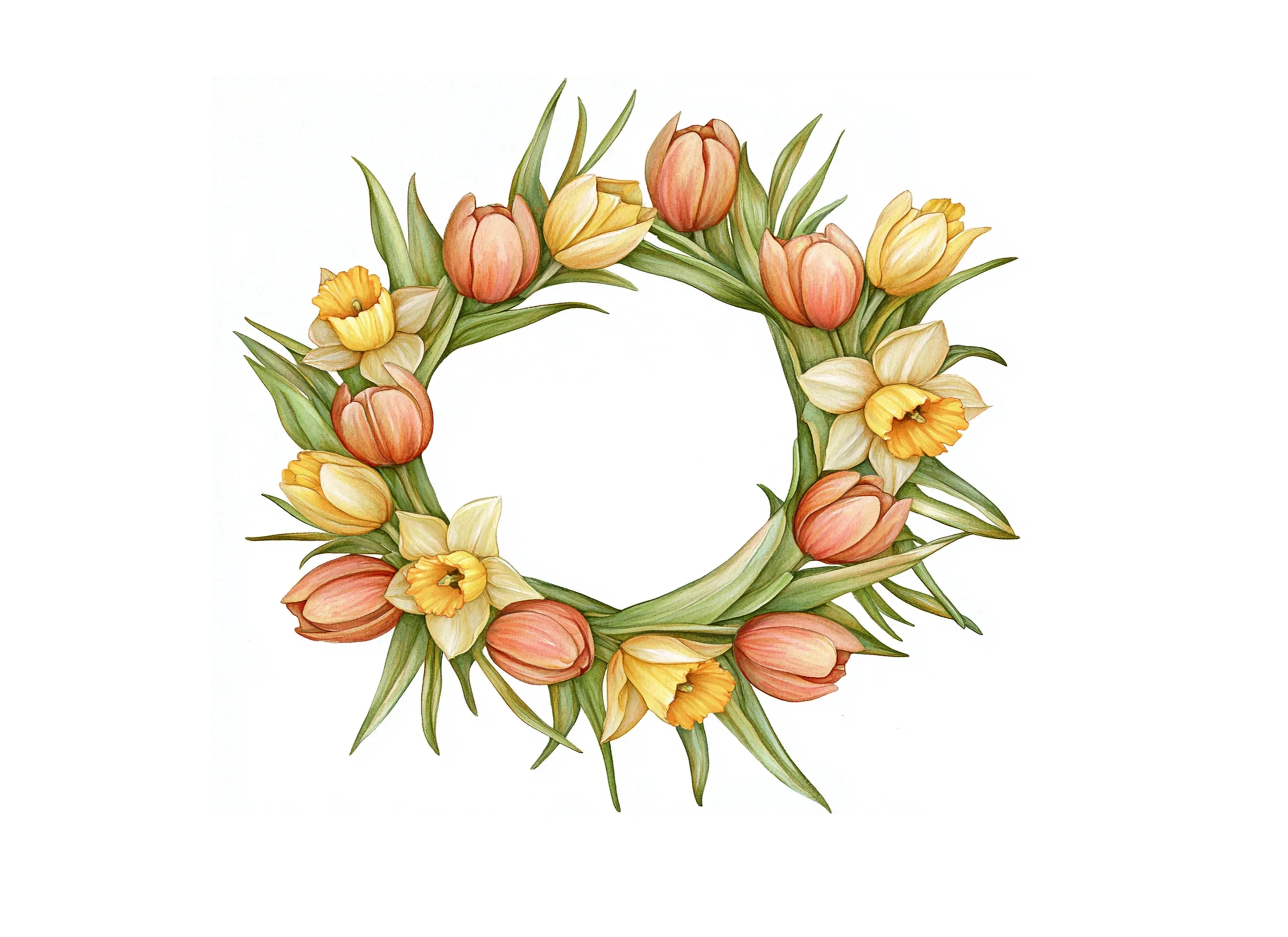 Spring Tulip Daffodil Wreath Clipart Bundle - Image 2