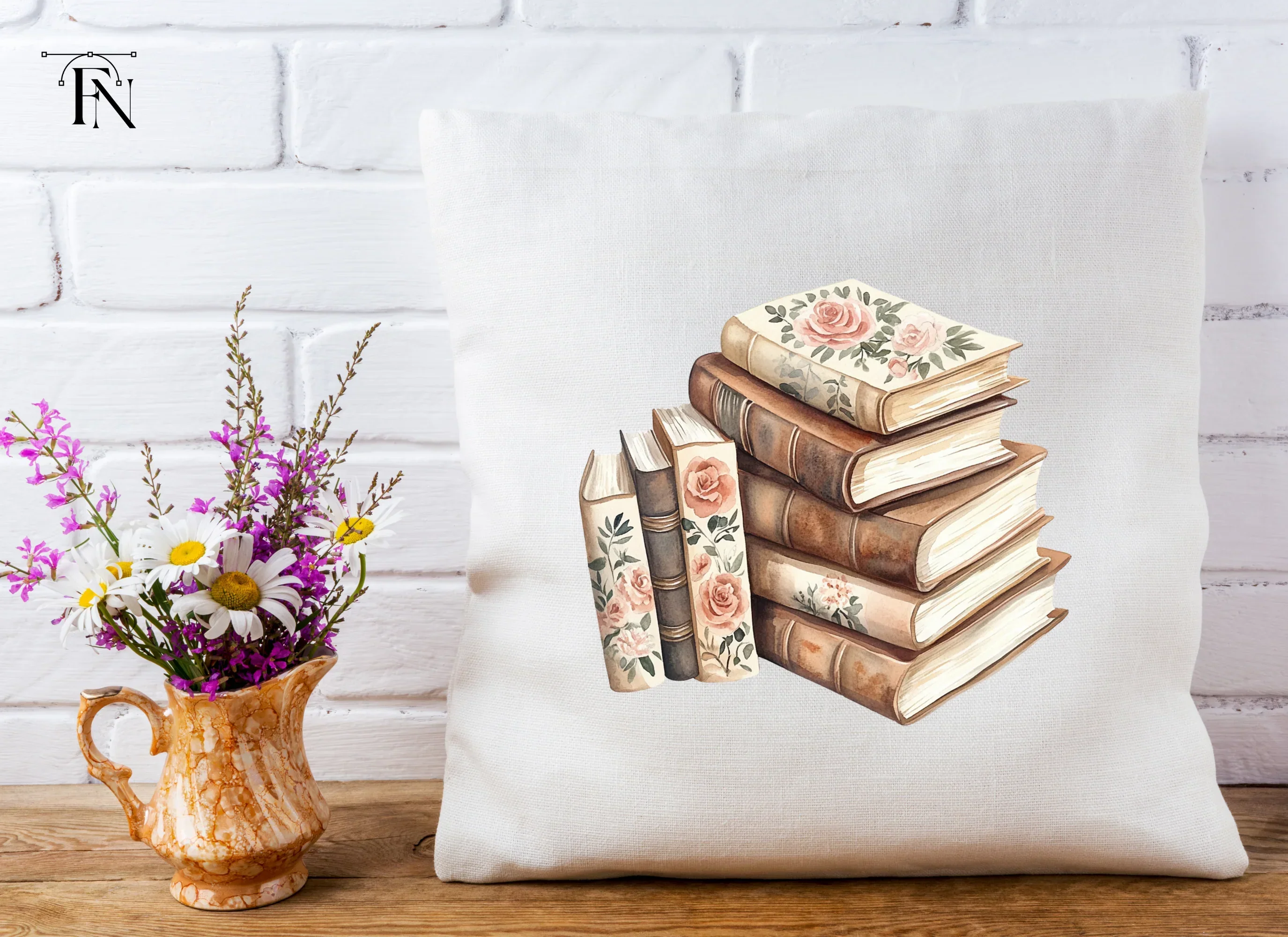 Stacked Books with Roses Clipart Bundle - Image 5