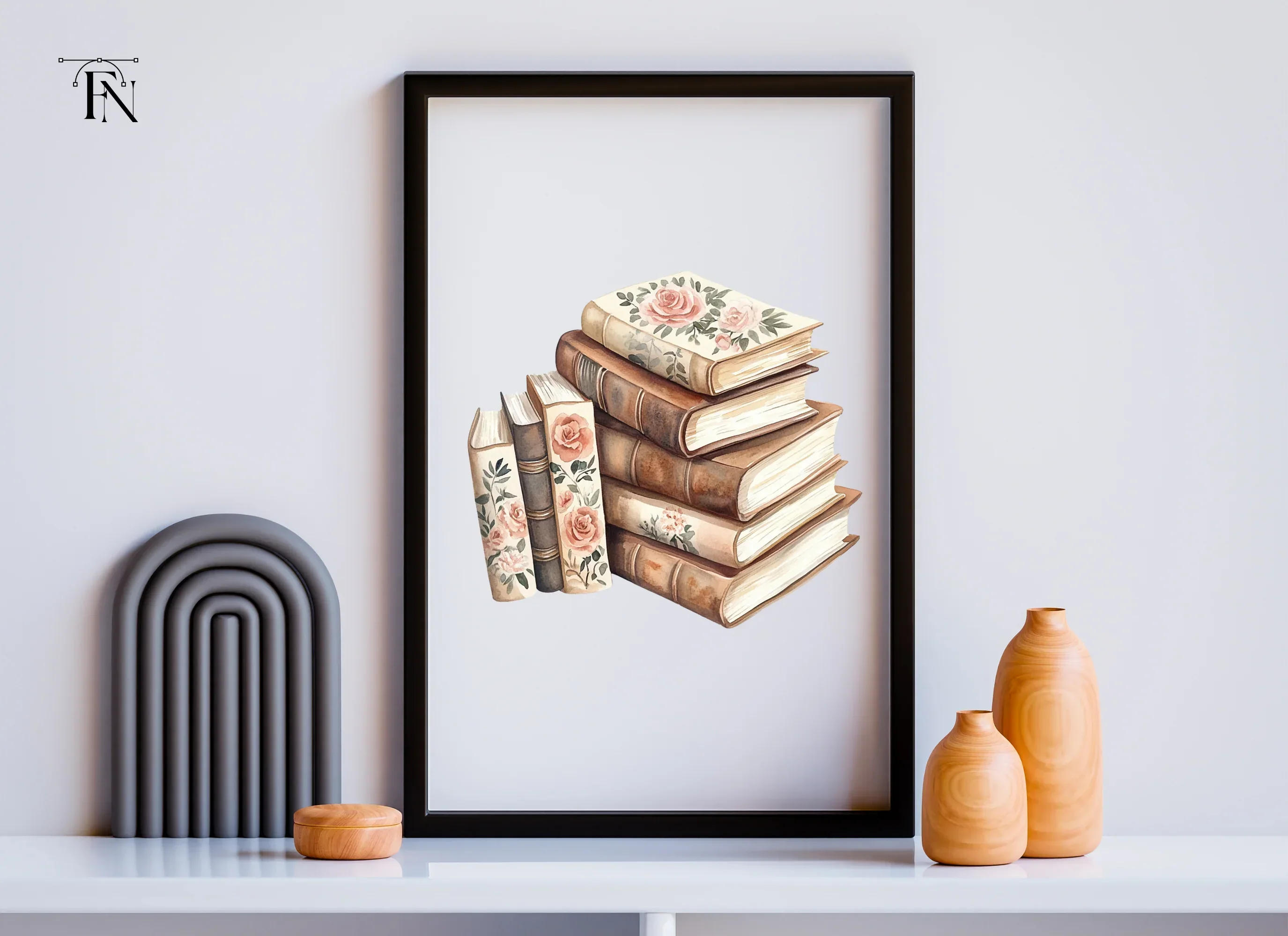 Stacked Books with Roses Clipart Bundle - Image 6