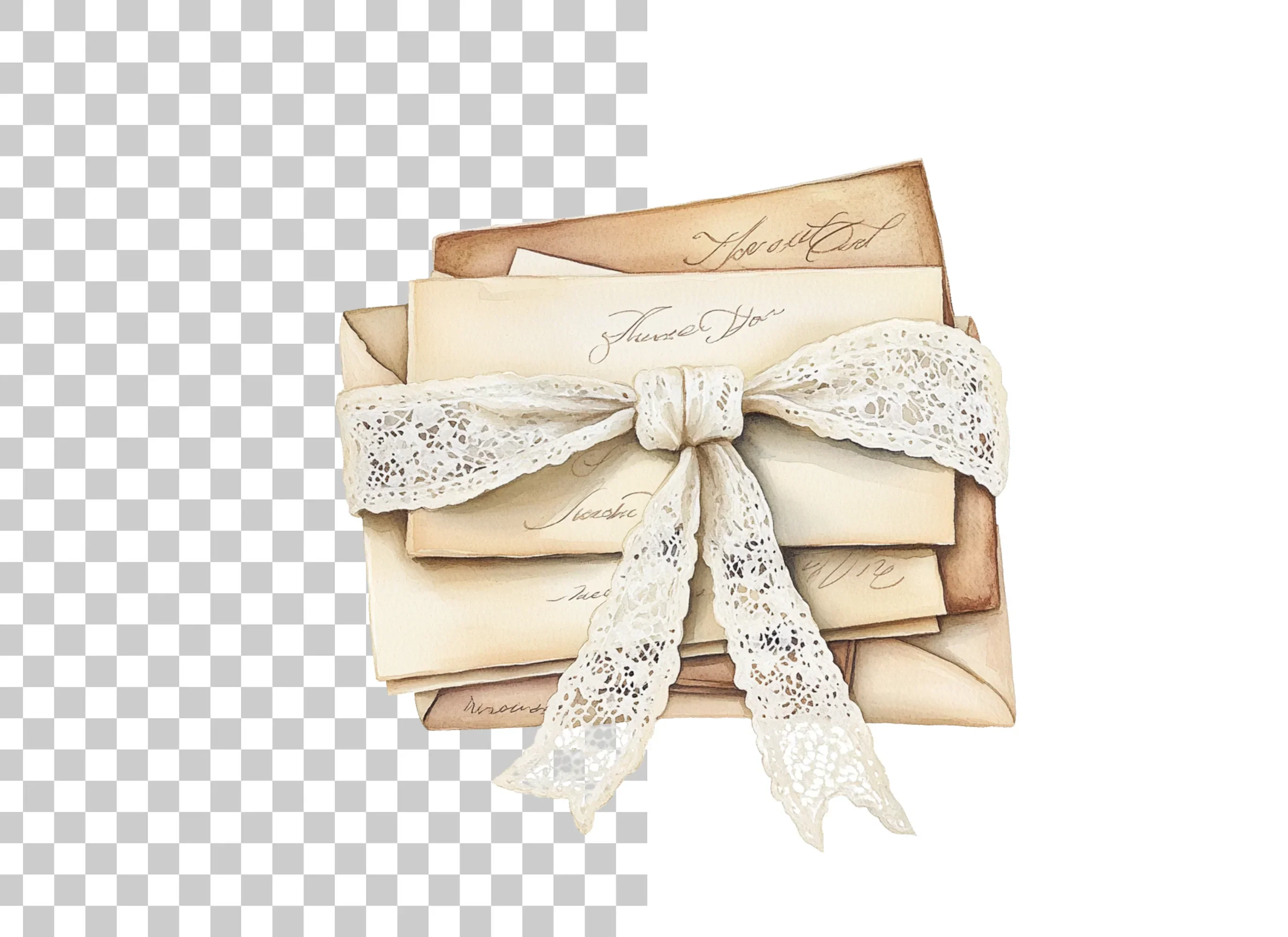 Stacked Vintage Letters with Lace Bows Clipart Bundle - Image 3