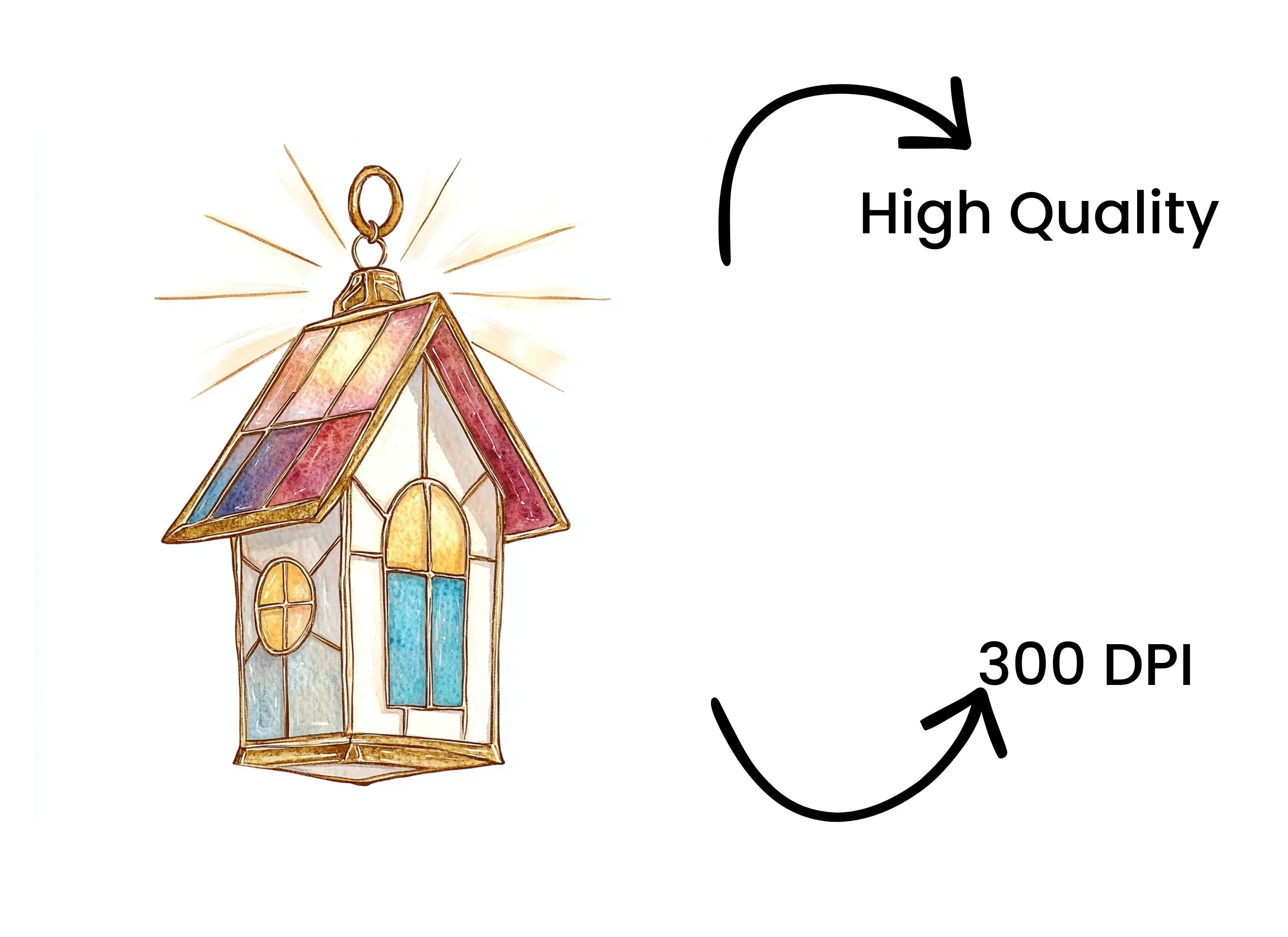 Stained Glass House Lanterns Clipart Bundle - Image 4