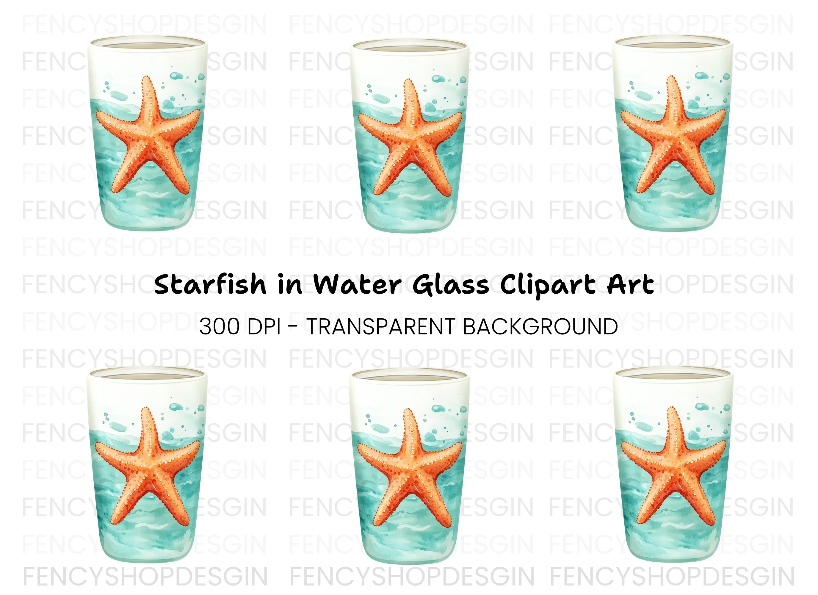 Starfish in Glass Clipart Bundle