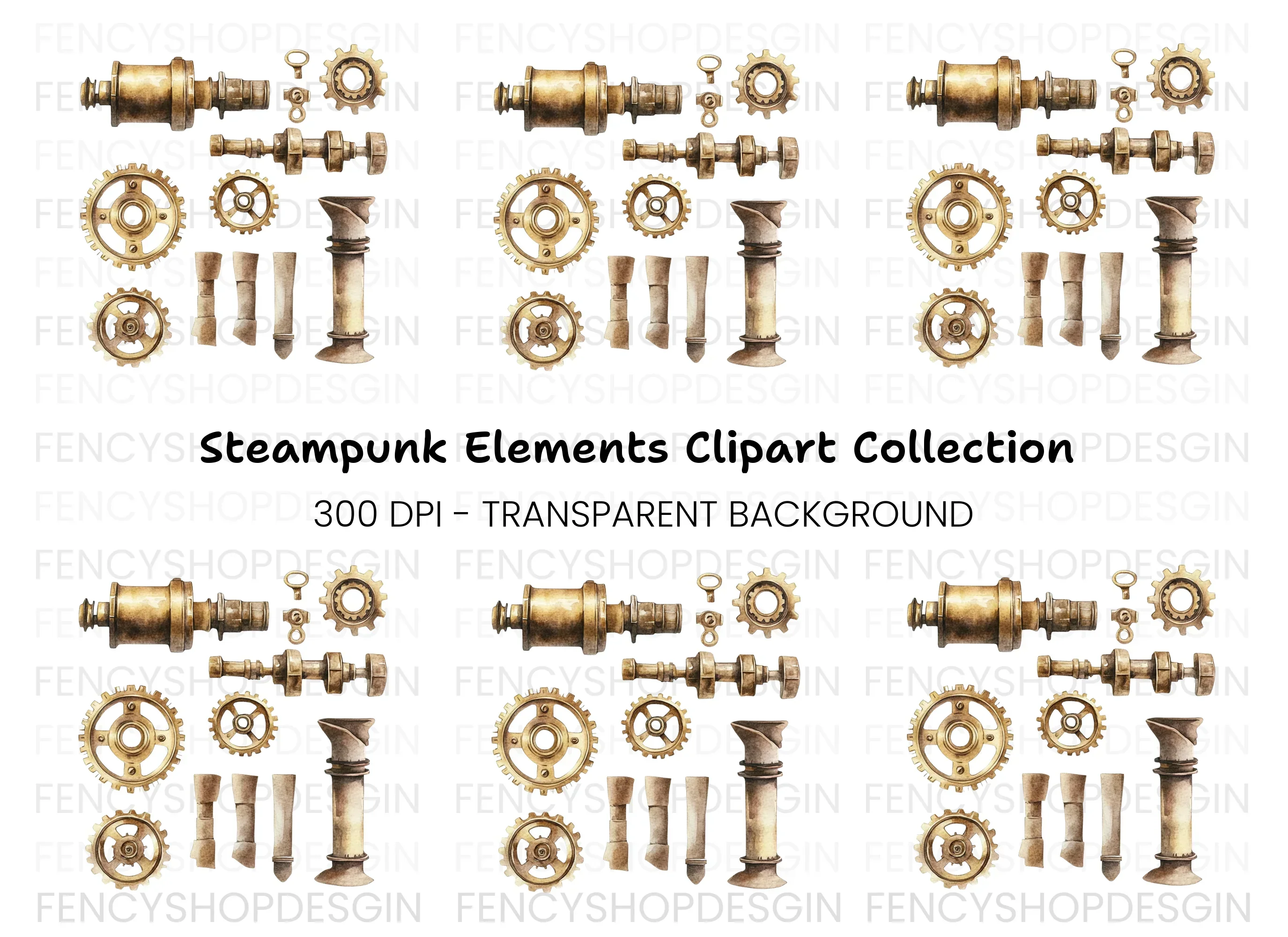 Steampunk Elements Clipart Bundle