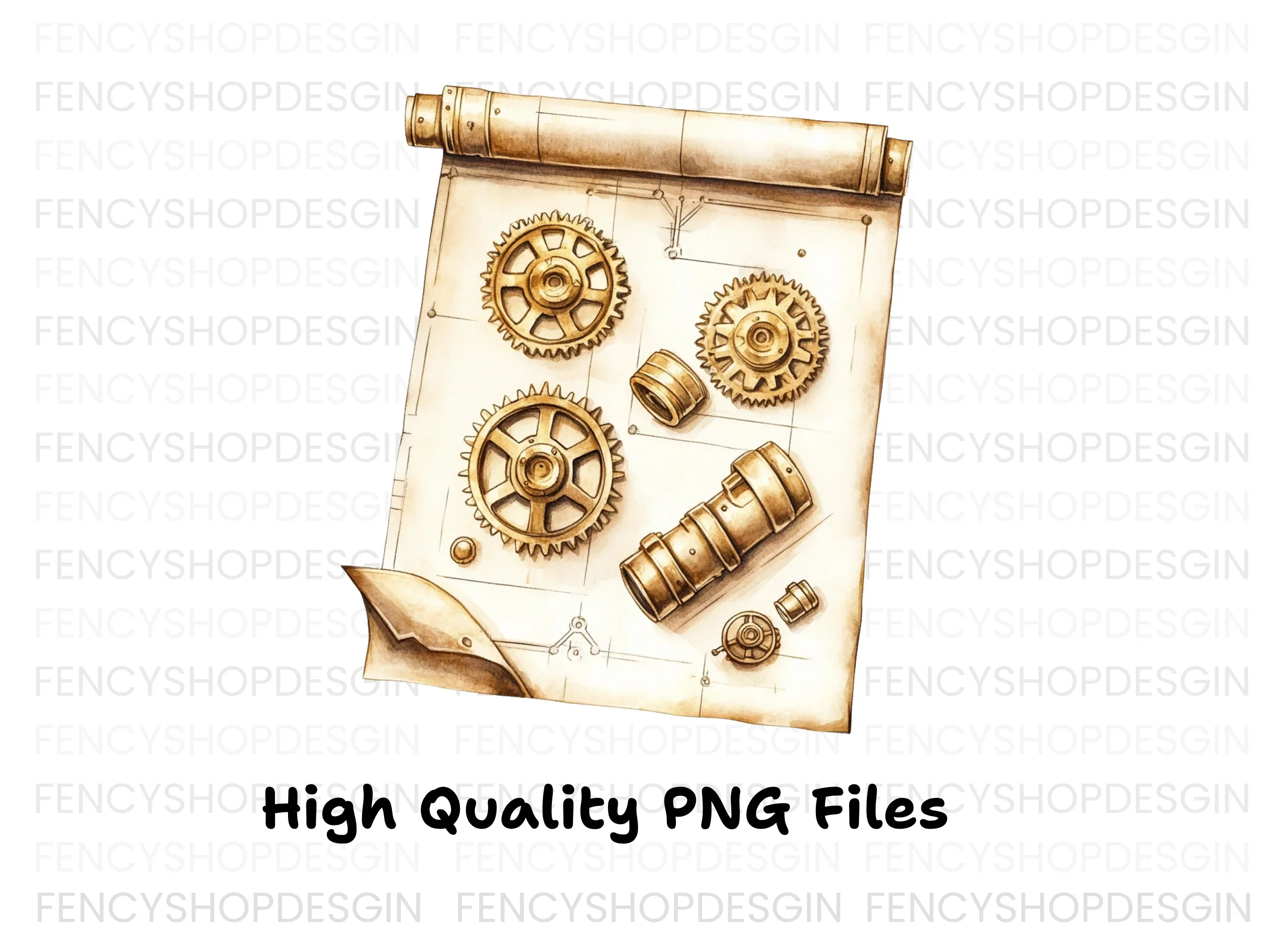 Steampunk Gears Blueprint Clipart Bundle - Image 4