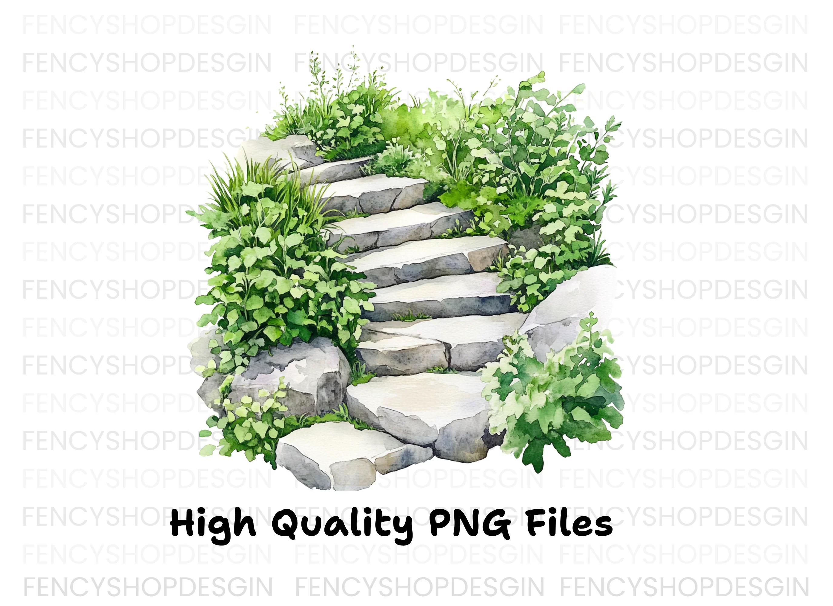 Stone Steps with Lush Greenery Clipart Bundle - Image 3