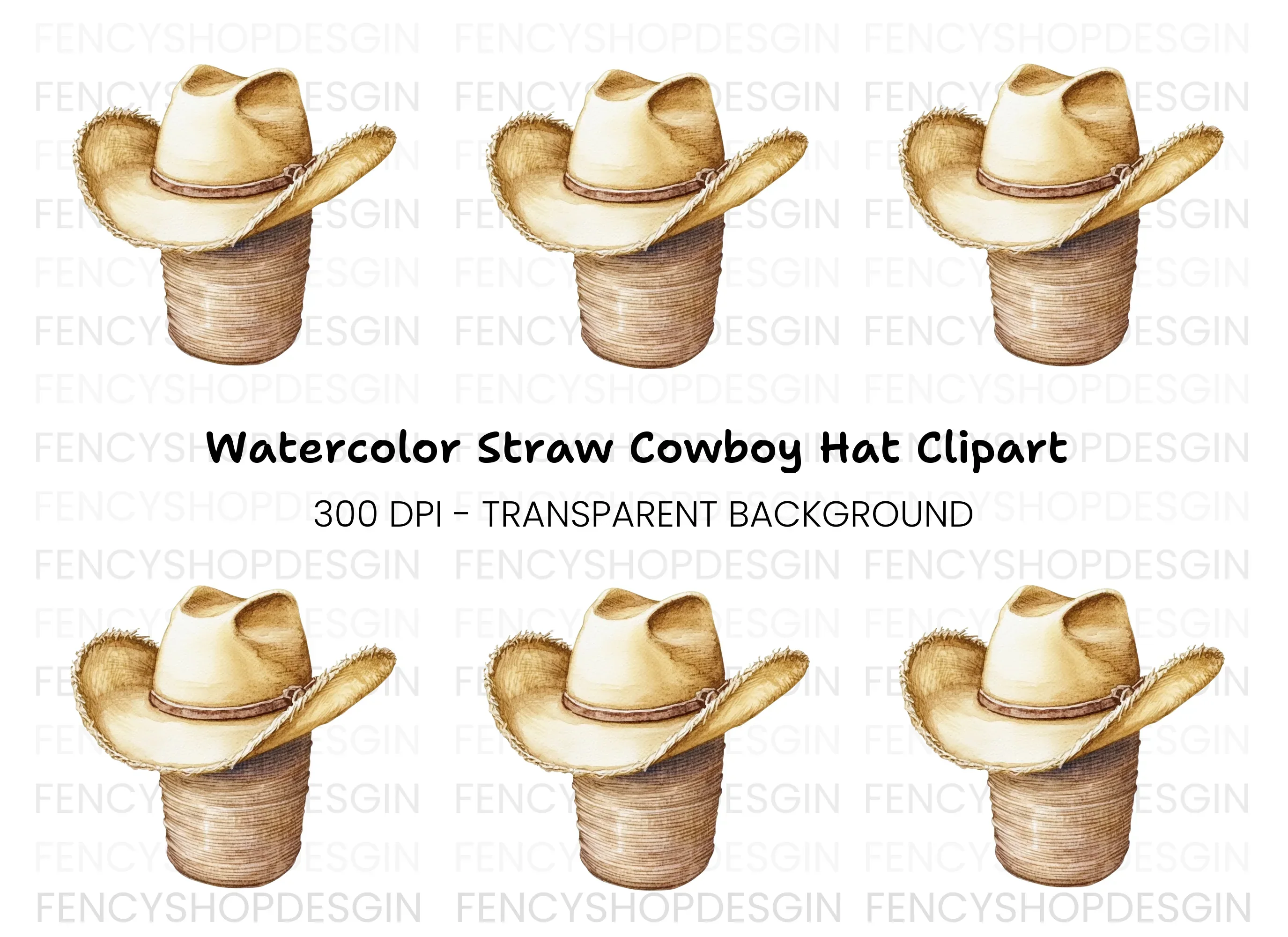 Straw Cowboy Hat Clipart Bundle