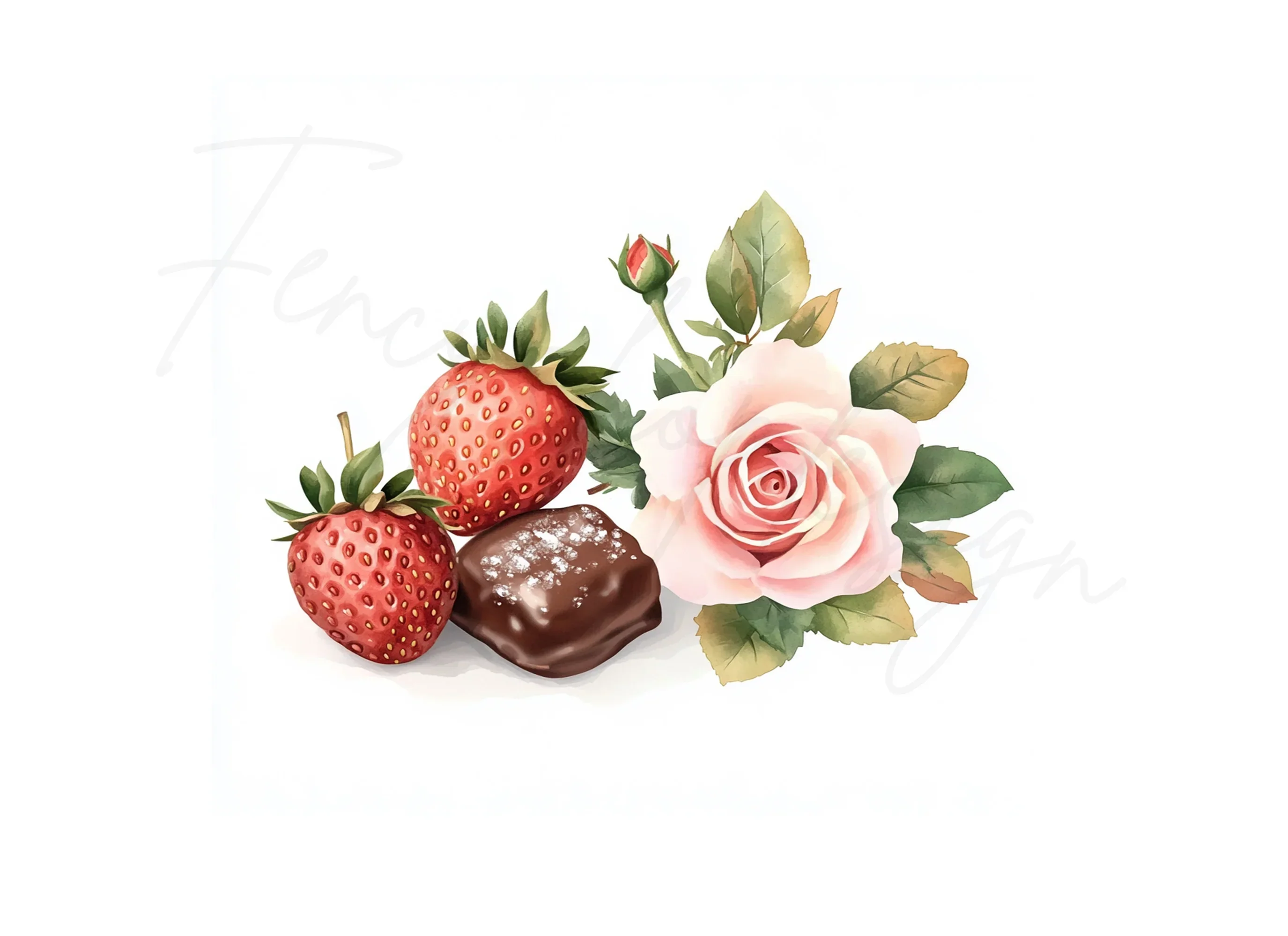 Strawberries Chocolate Roses Clipart Bundle - Image 2