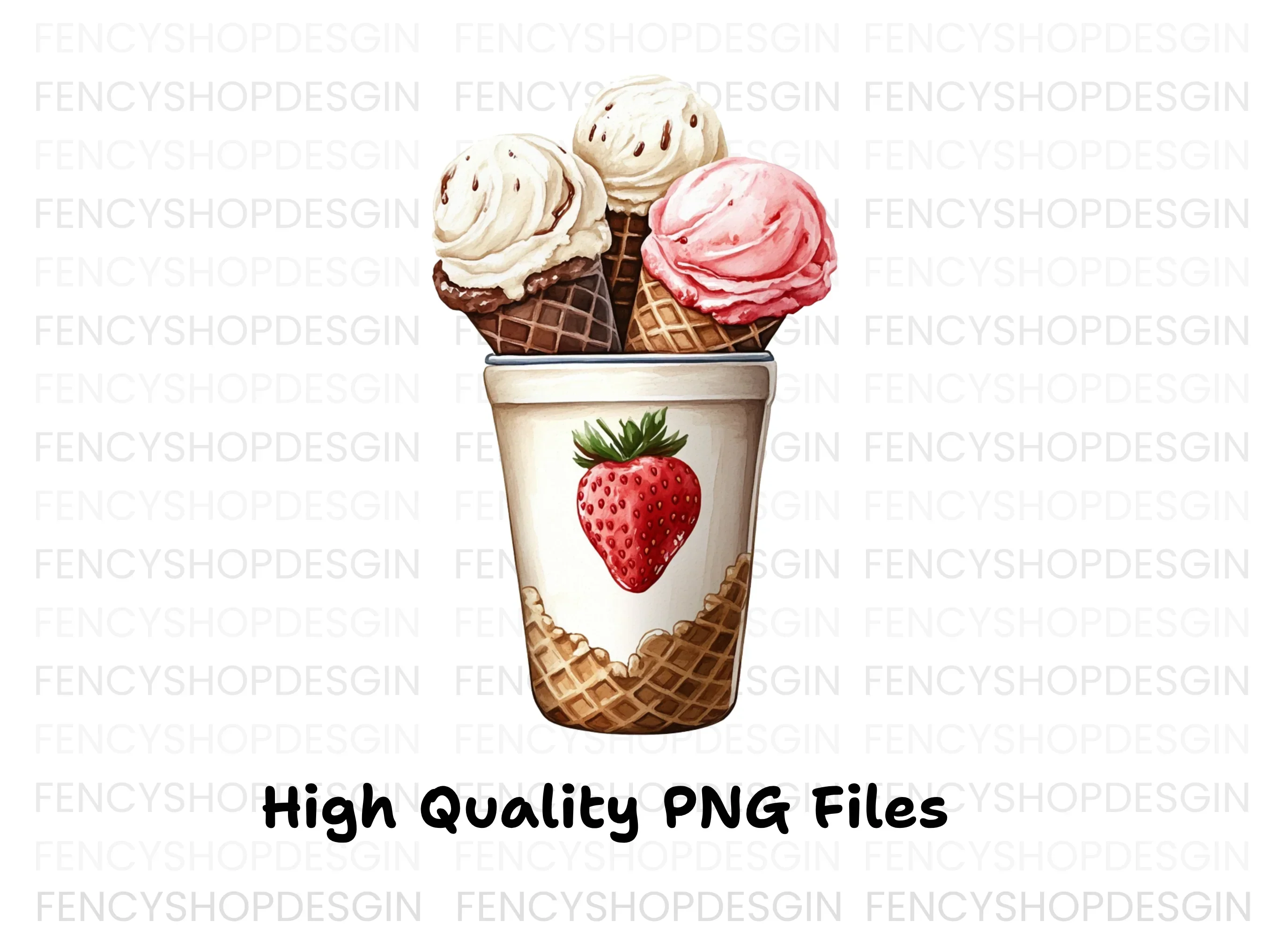 Strawberry Cup Ice Cream Cones Clipart Bundle - Image 3