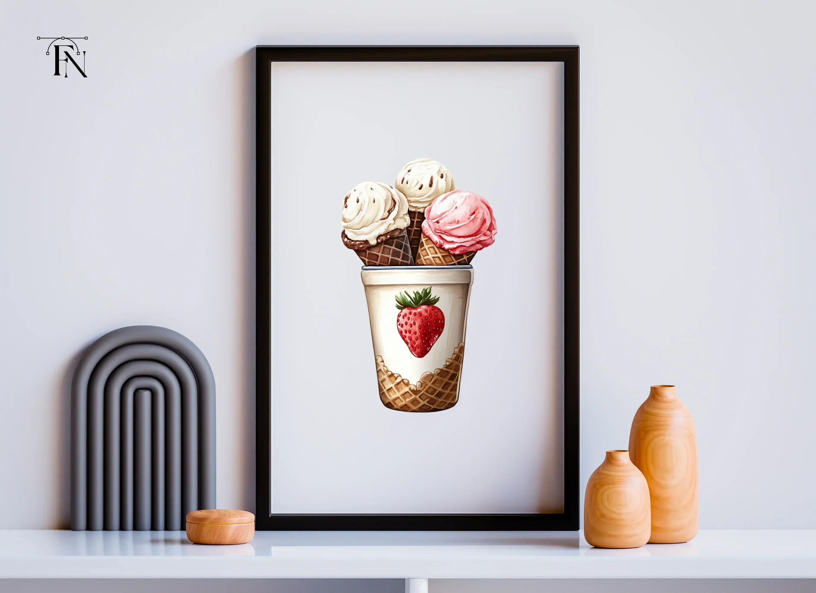 Strawberry Cup Ice Cream Cones Clipart Bundle - Image 4
