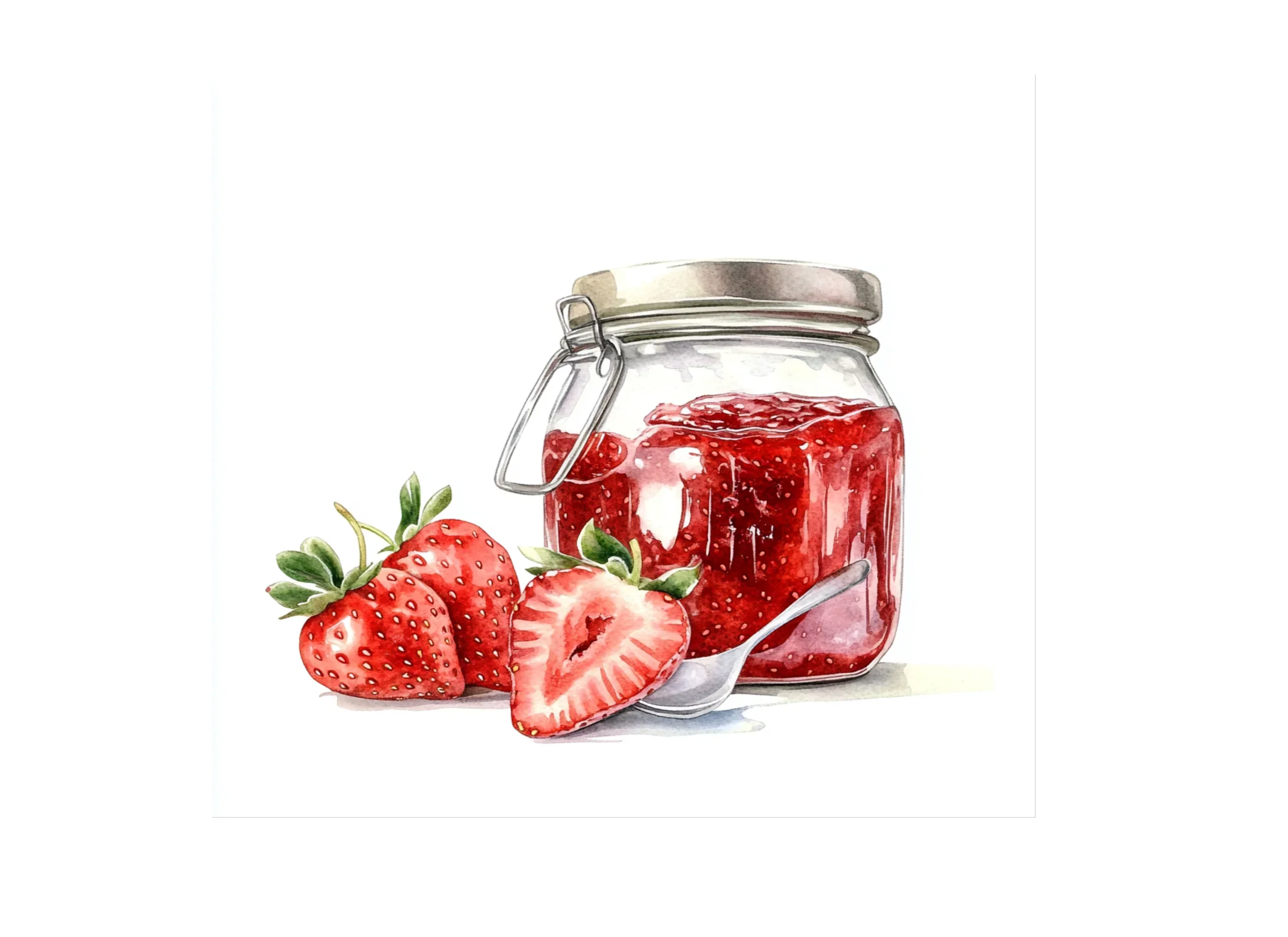 Strawberry Jam Jars with Fresh Strawberries Clipart Bundle - Image 3