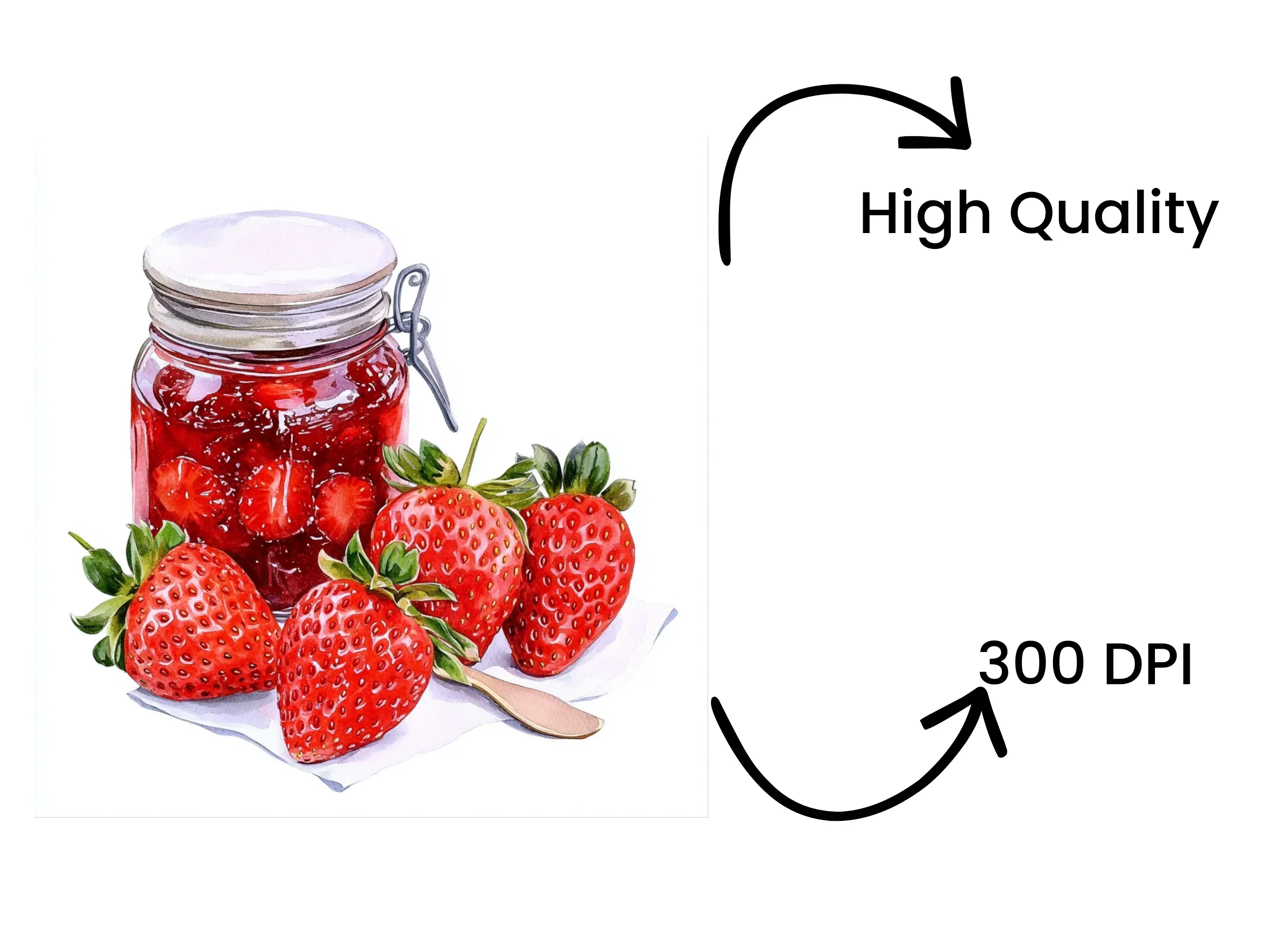 Strawberry Jam Jars with Fresh Strawberries Clipart Bundle - Image 4