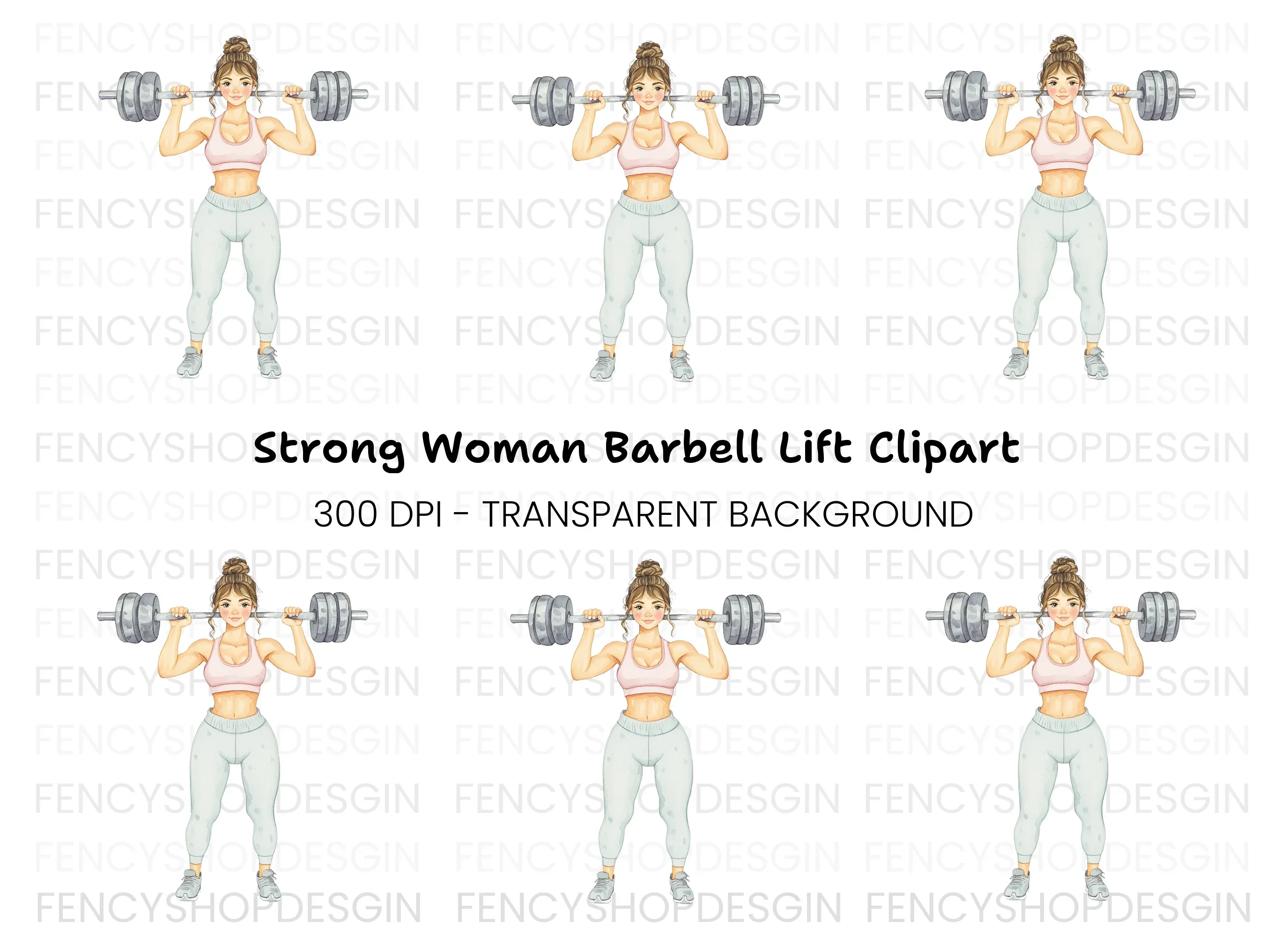 Strong Woman Weightlifting Clipart Bundle