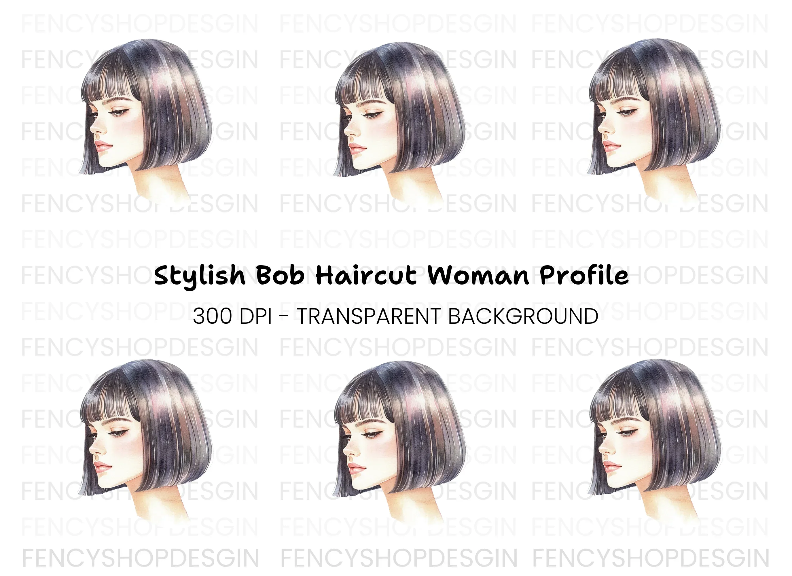 Stylish Bob Haircut Woman Clipart Bundle