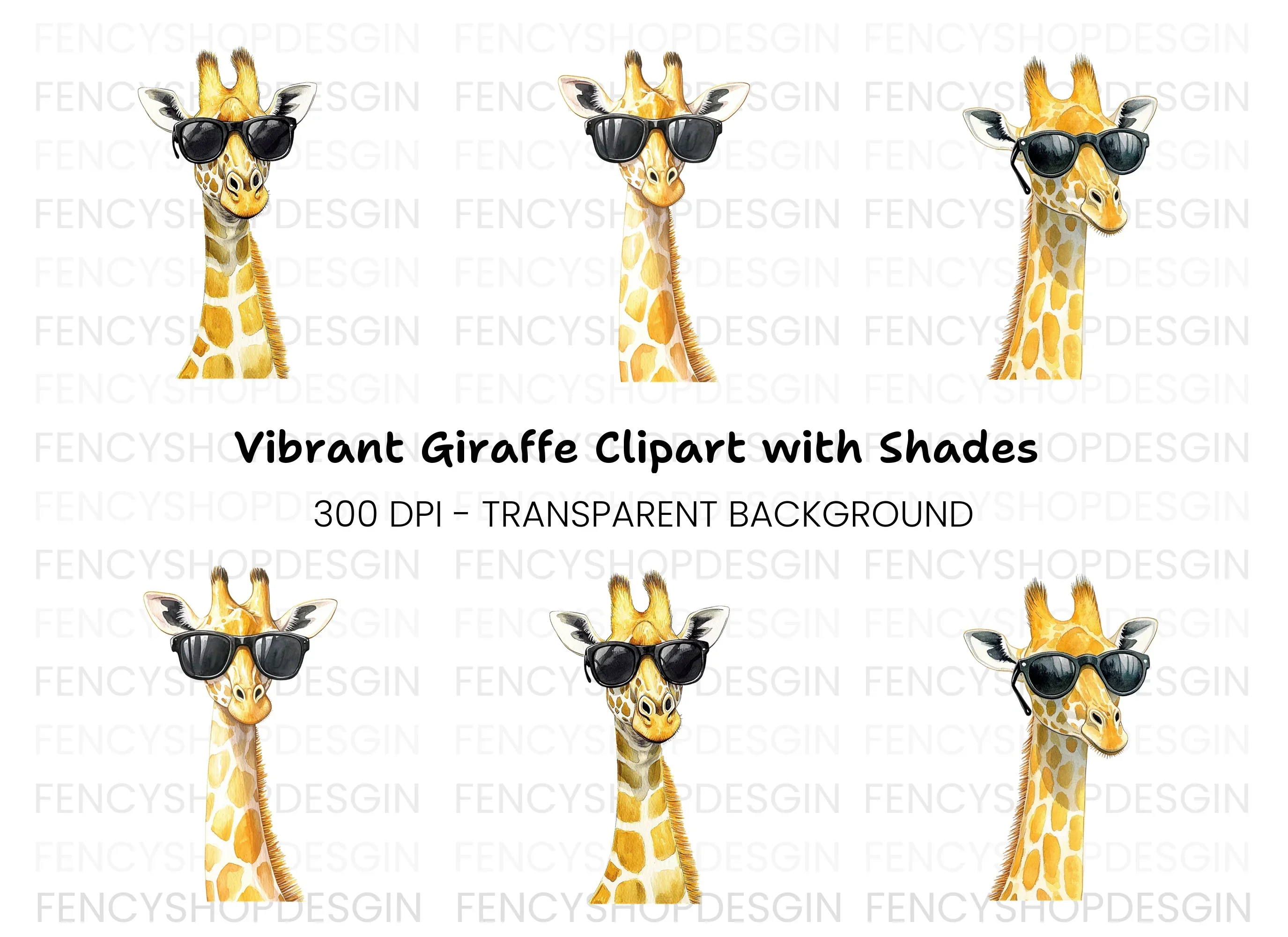 Stylish Giraffe Heads with Shades Clipart Bundle