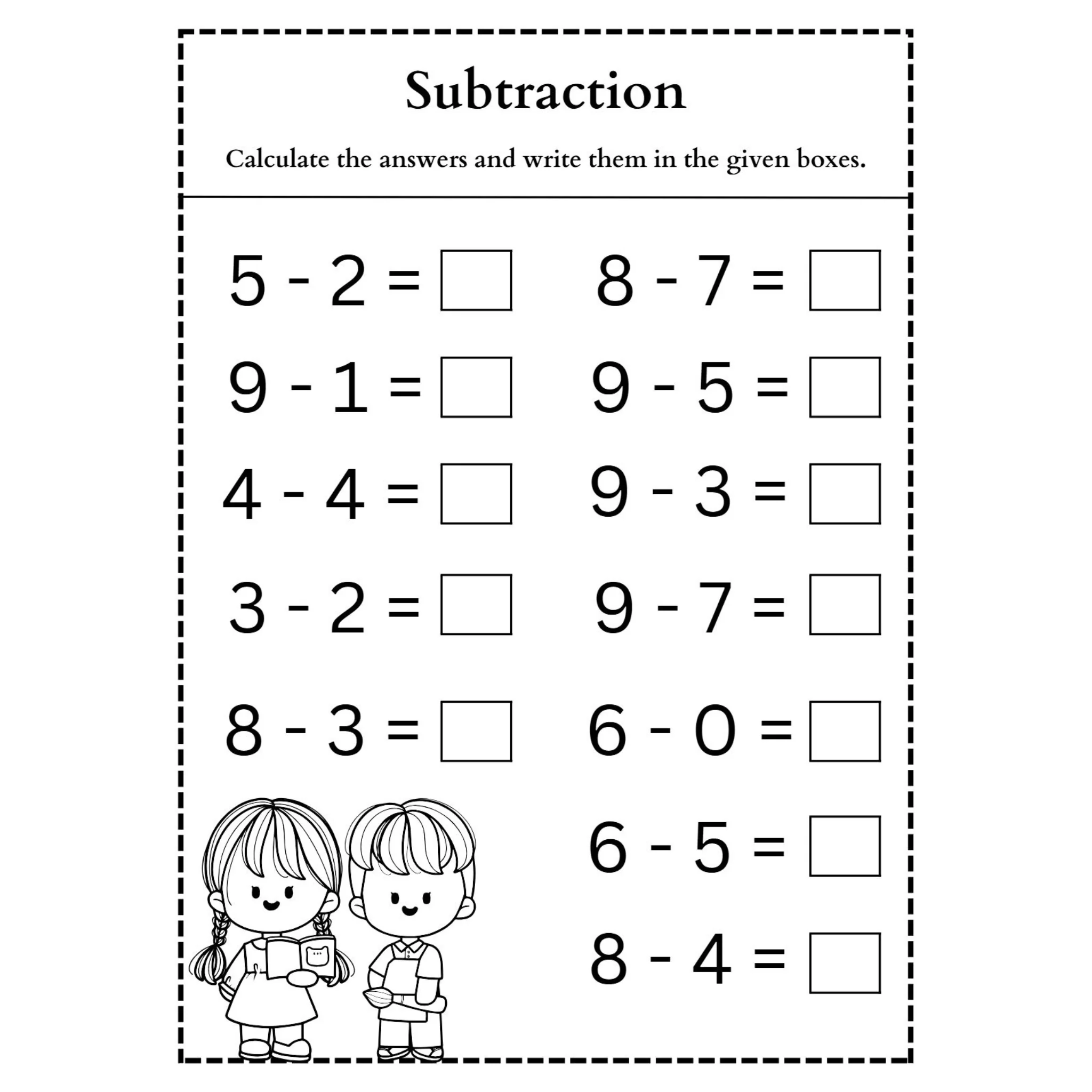 Subtraction Worksheet with Answer Boxes - Image 2