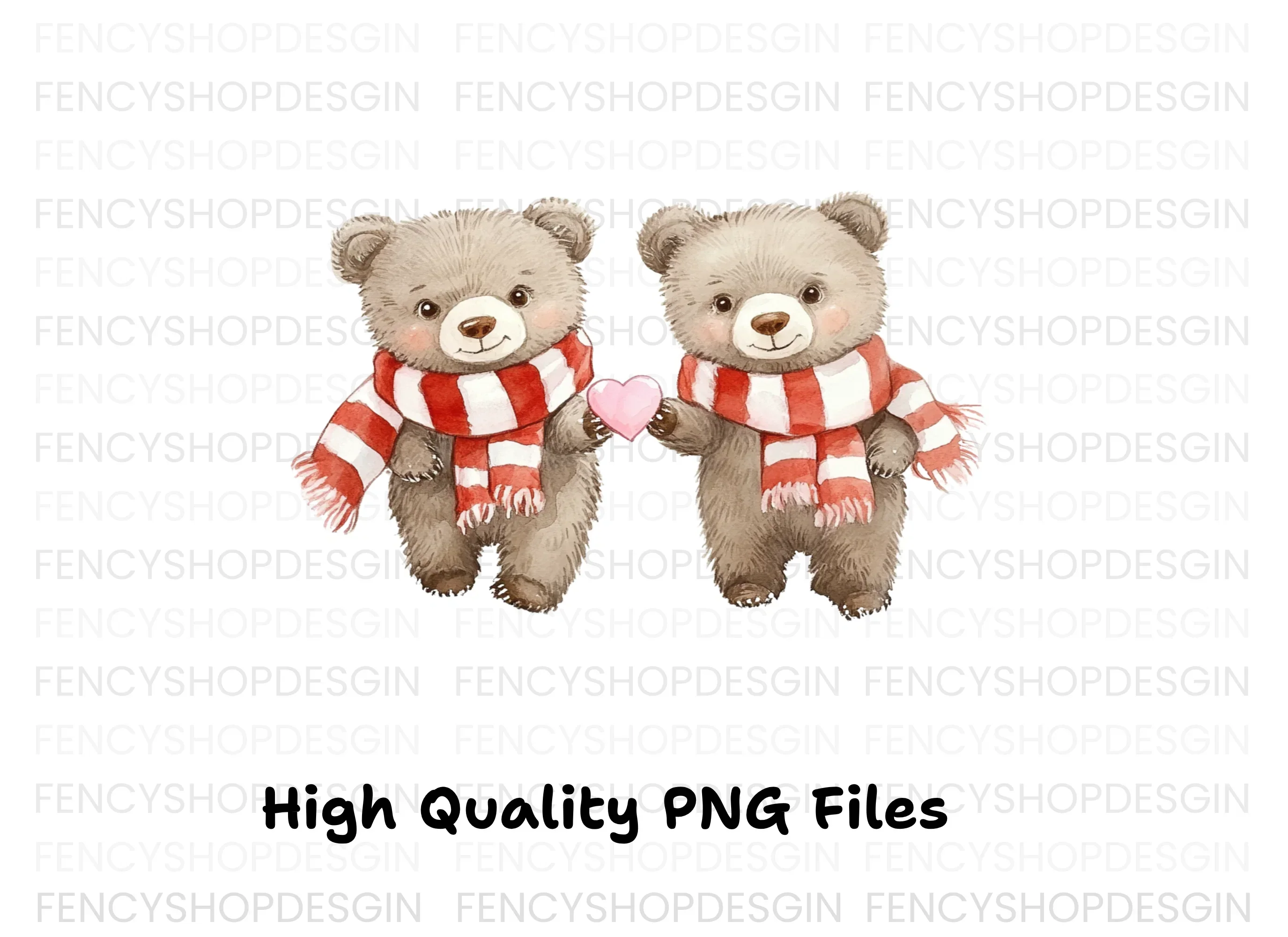 Sweet Bear Couple with Scarves and Hearts Clipart Bundle - Image 3