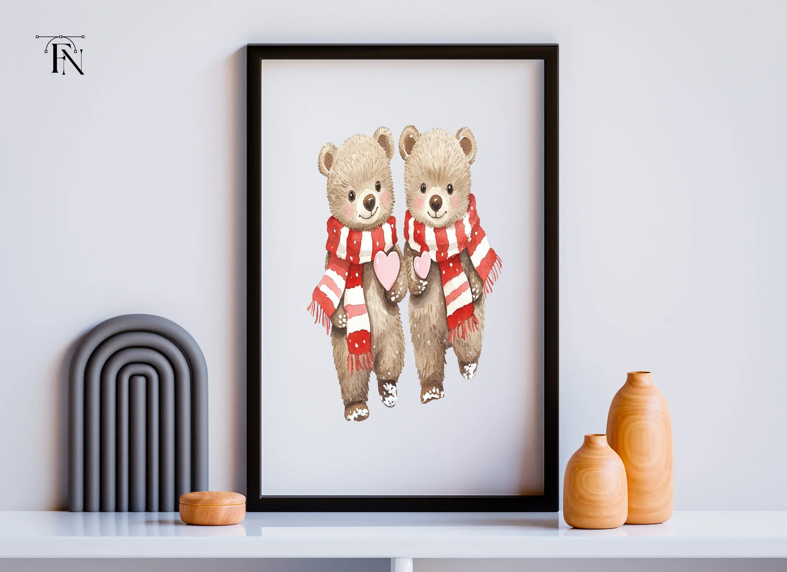 Sweet Bear Couple with Scarves and Hearts Clipart Bundle - Image 6