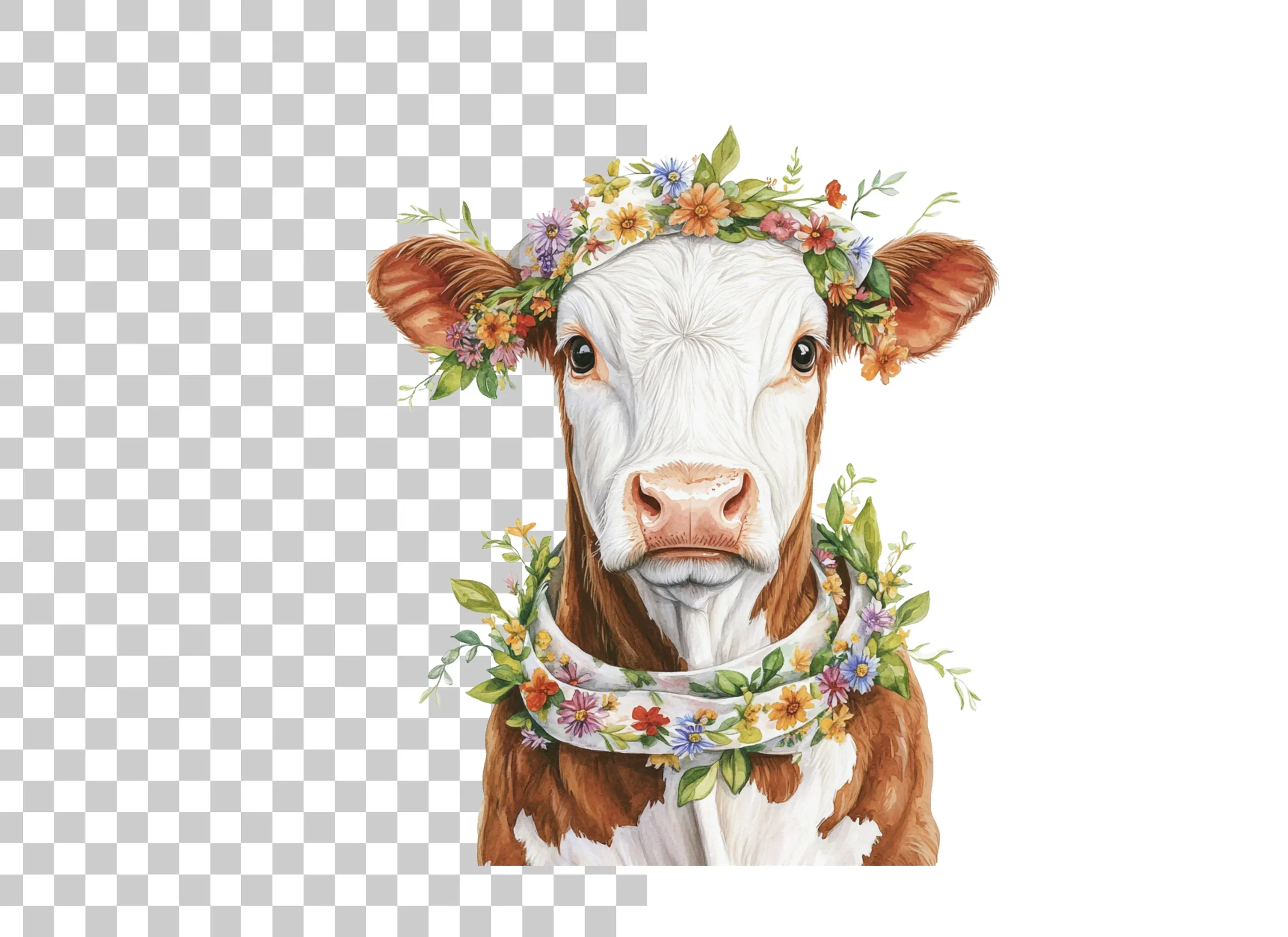Sweet Calf with Flower Crown Clipart Bundle - Image 6