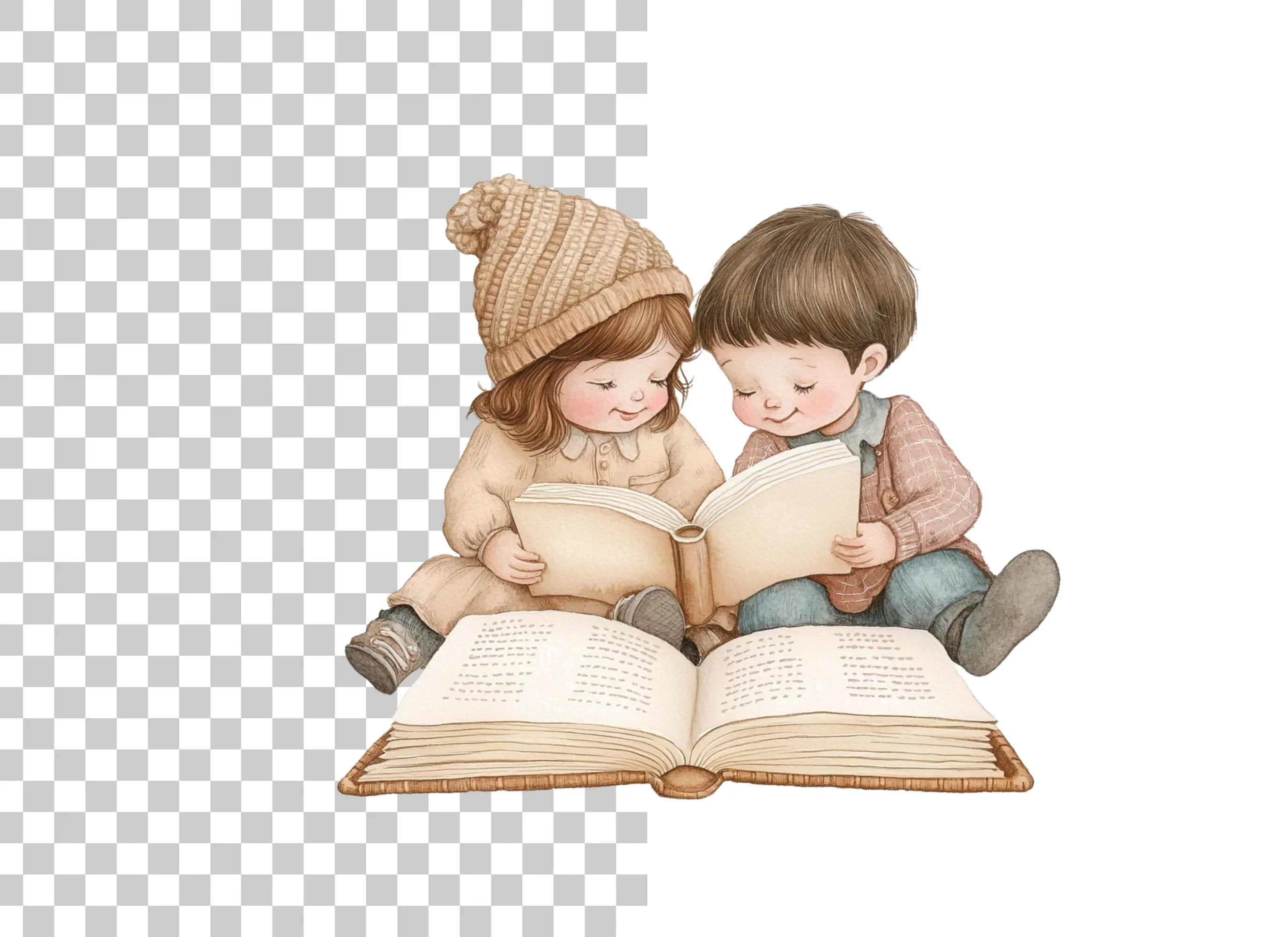 Sweet Children Reading Books Clipart Bundle - Image 2