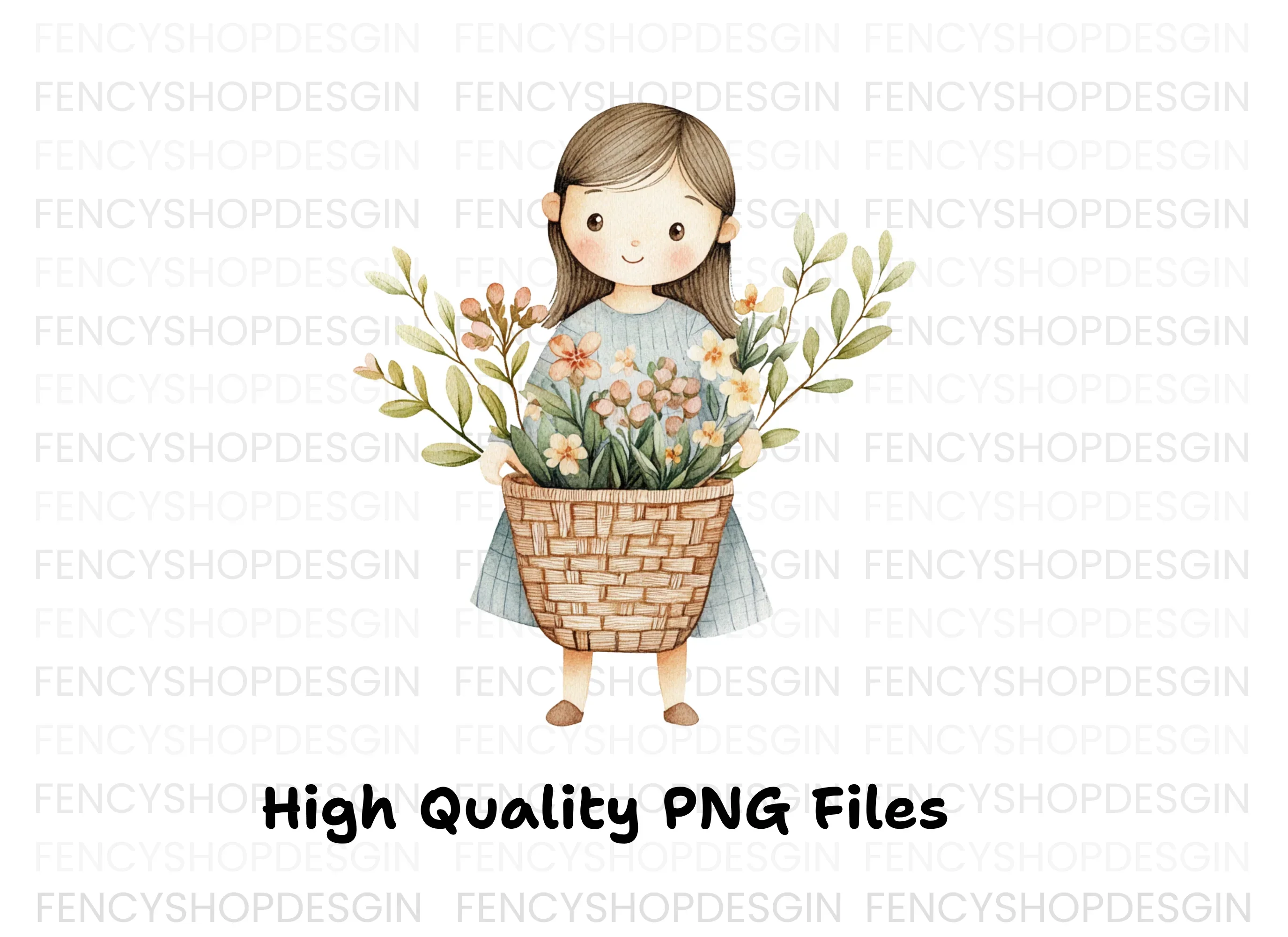 Sweet Girl with Flower Basket Clipart Bundle - Image 2