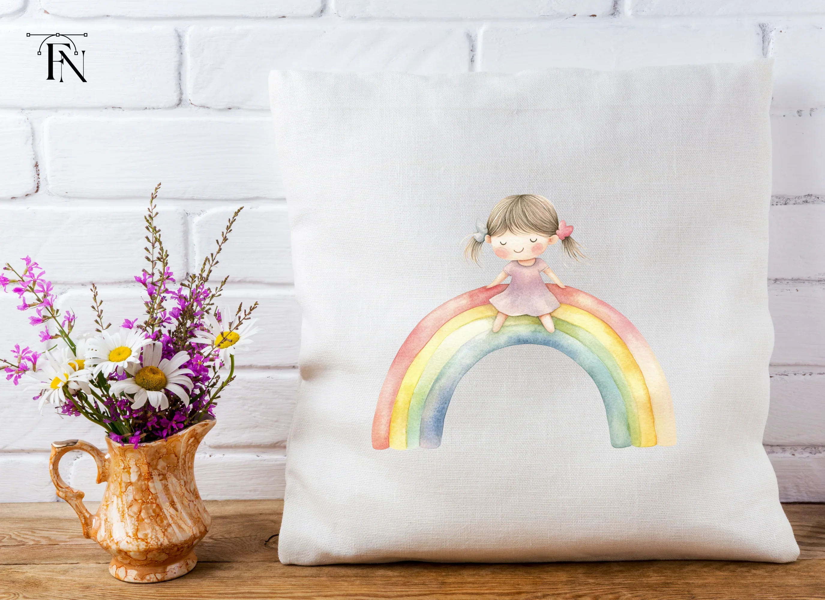 Sweet Girls on Rainbow Clipart Bundle - Image 5