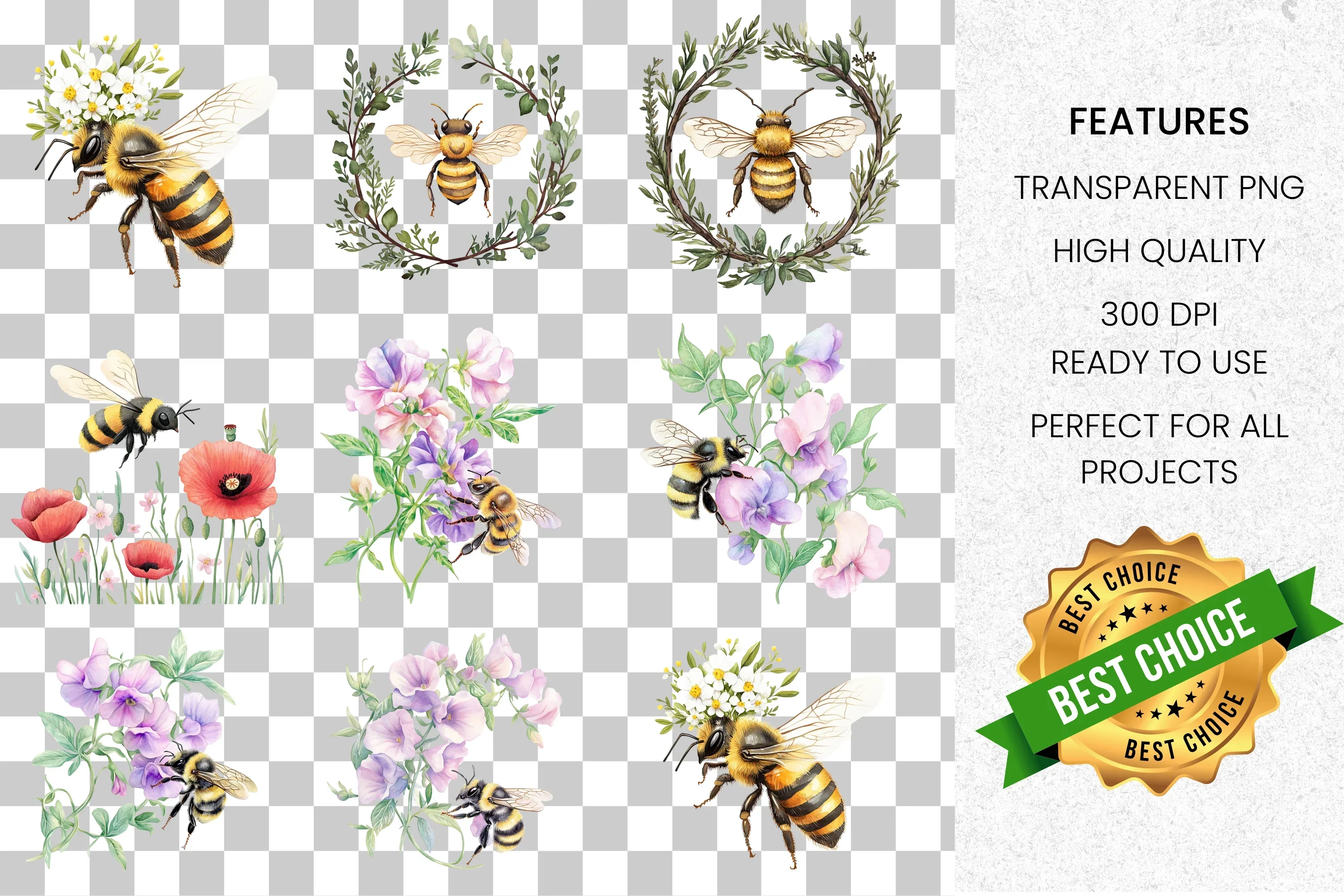 Sweet Honey Bee and Blossom Clipart Bundle - Image 2