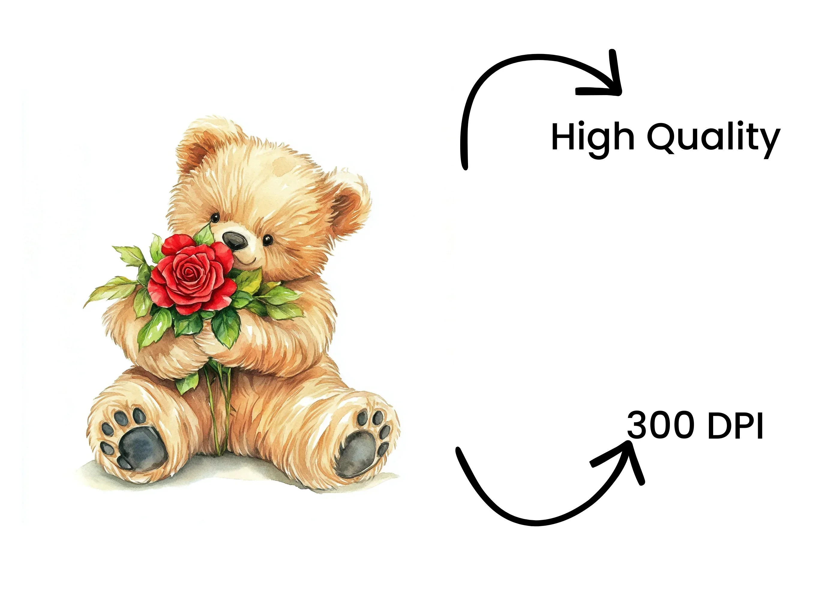 Sweet Teddy Bears with Red Roses Clipart Bundle - Image 4