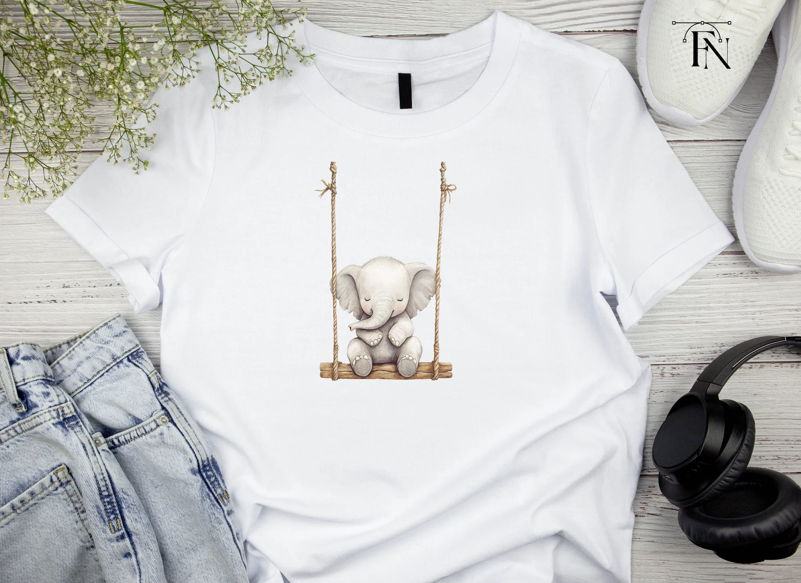 Swinging Baby Elephant Clipart Bundle - Image 4