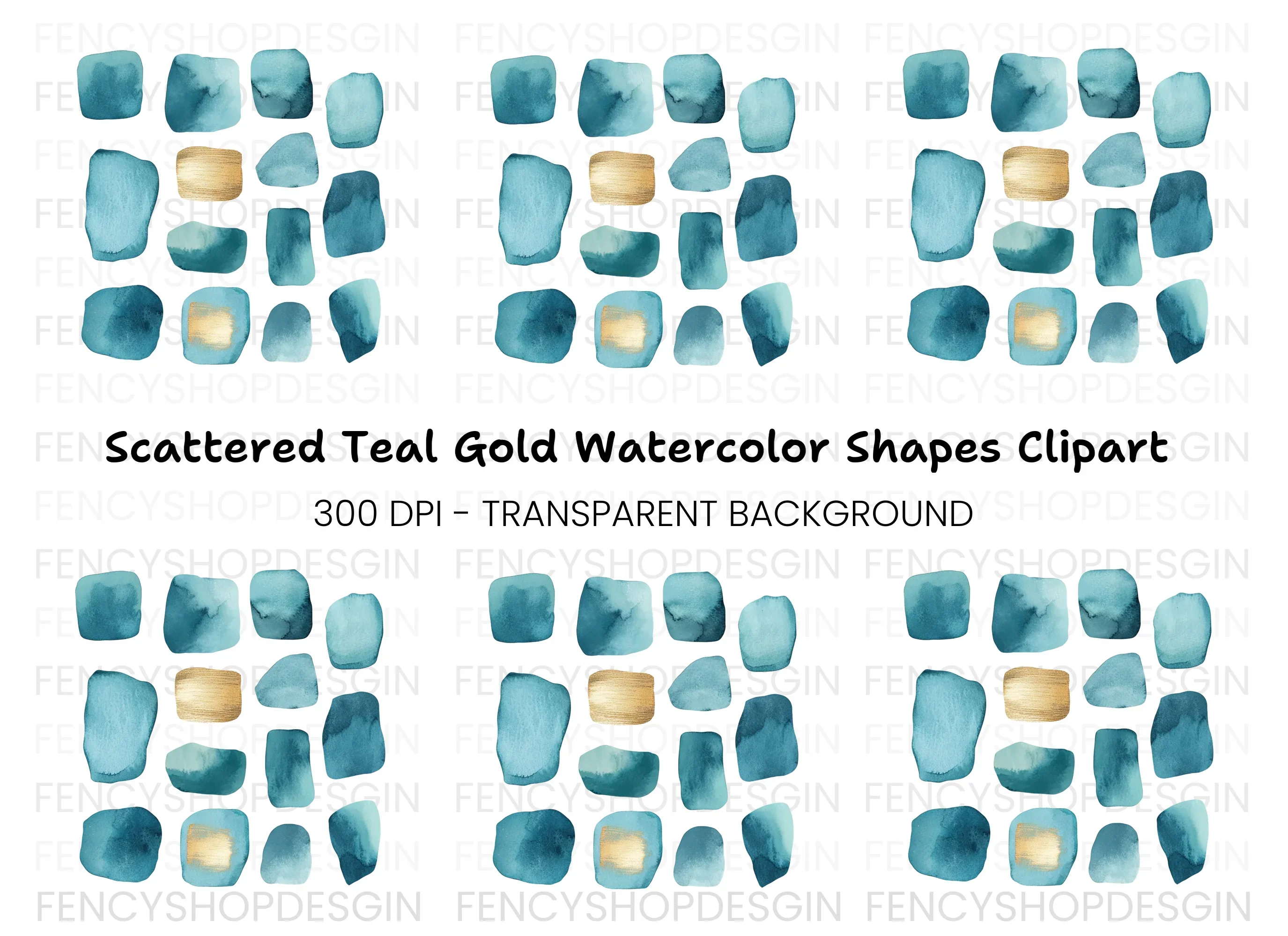 Teal Gold Abstract Shapes Clipart Bundle