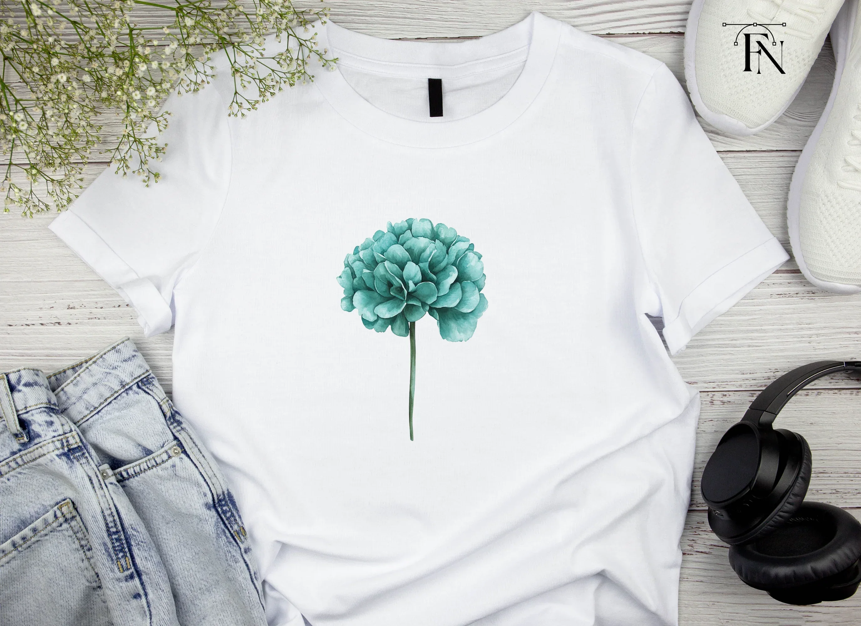 Teal Peony Flower Clipart Bundle - Image 2