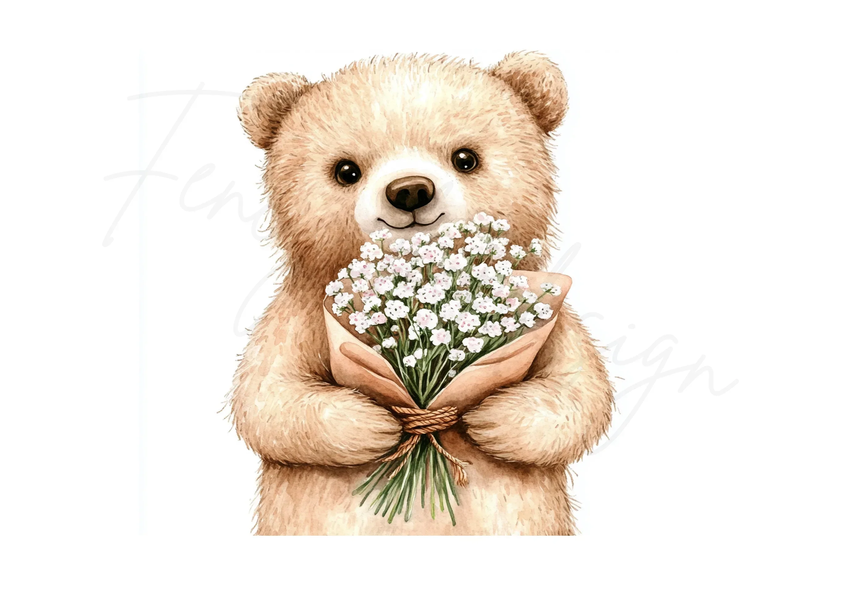 Teddy Bear with Baby Breath Clipart Bundle - Image 2