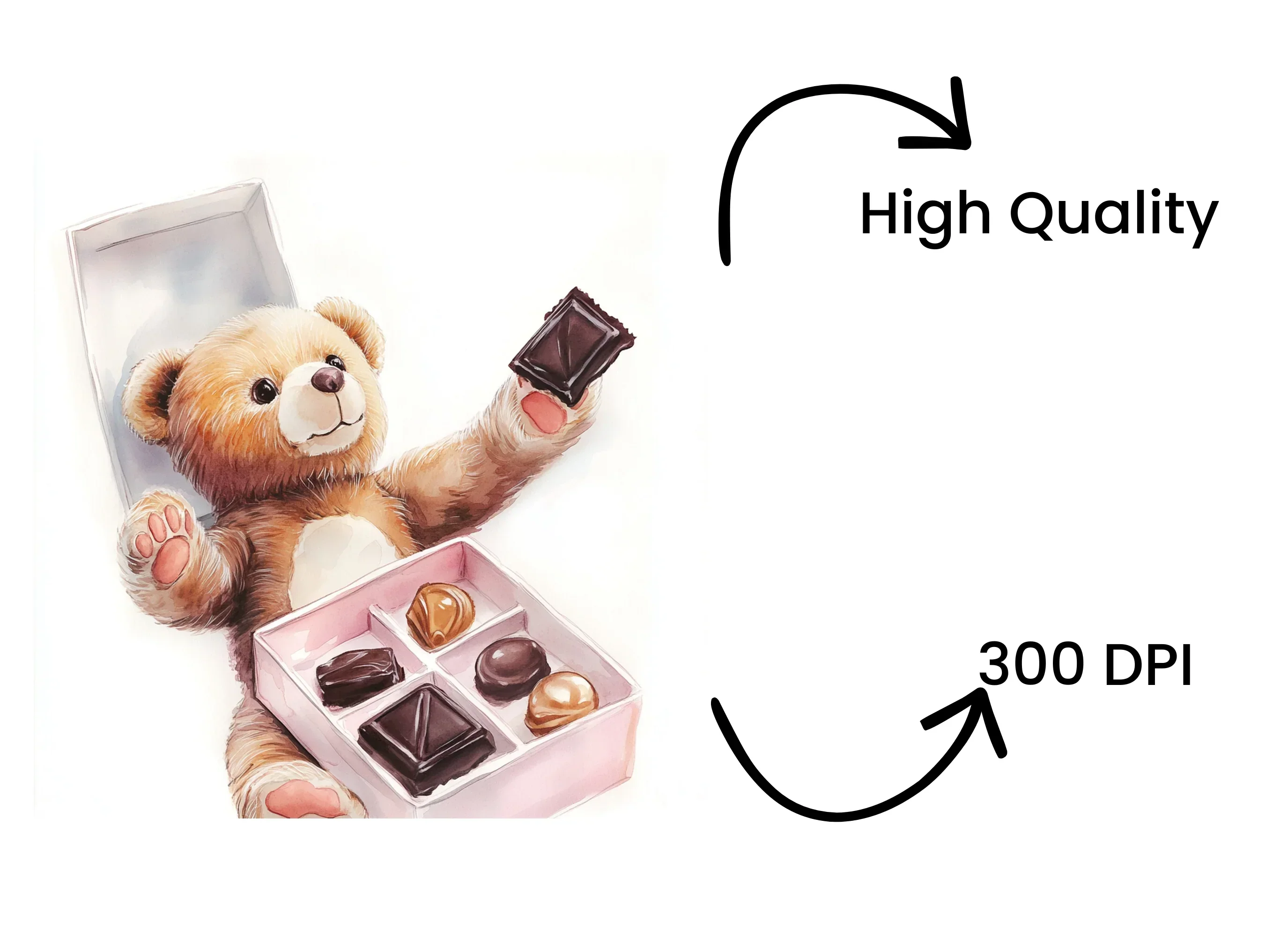 Teddy Bear with Box of Chocolates Clipart Bundle - Image 4