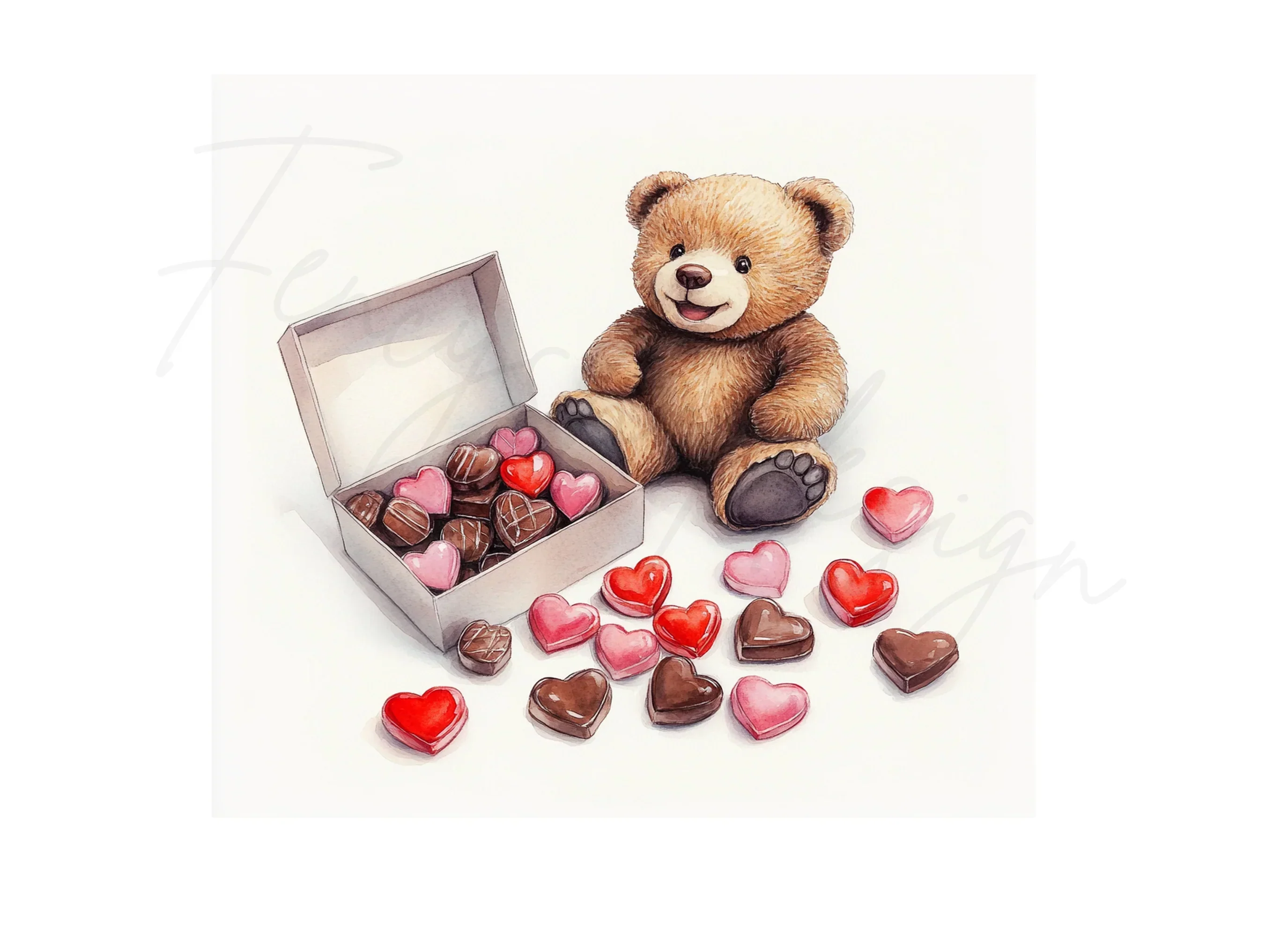Teddy Bear with Heart Shaped Chocolates Clipart Bundle - Image 2