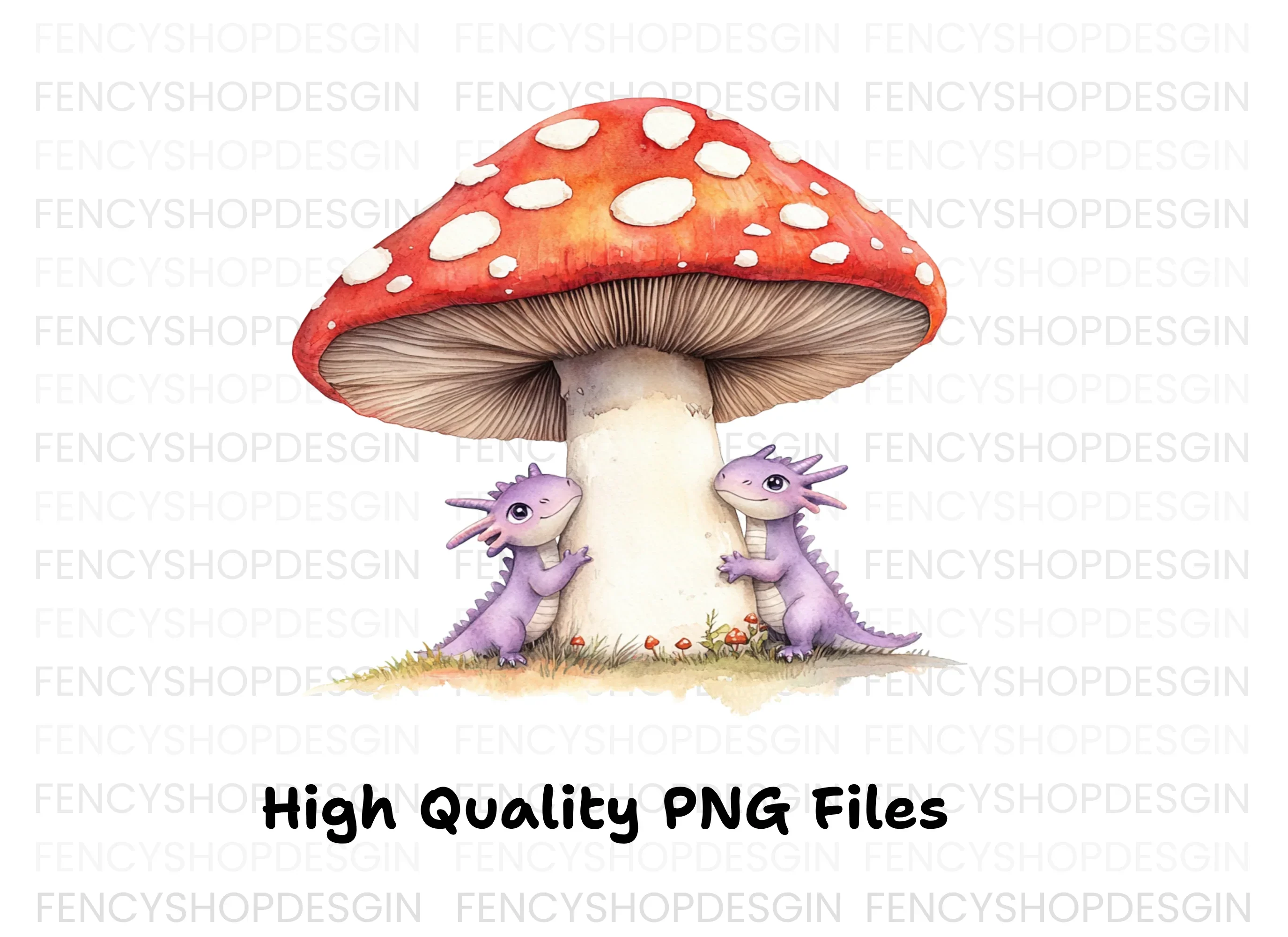 Tiny Dragons Under Mushroom Clipart Bundle - Image 3