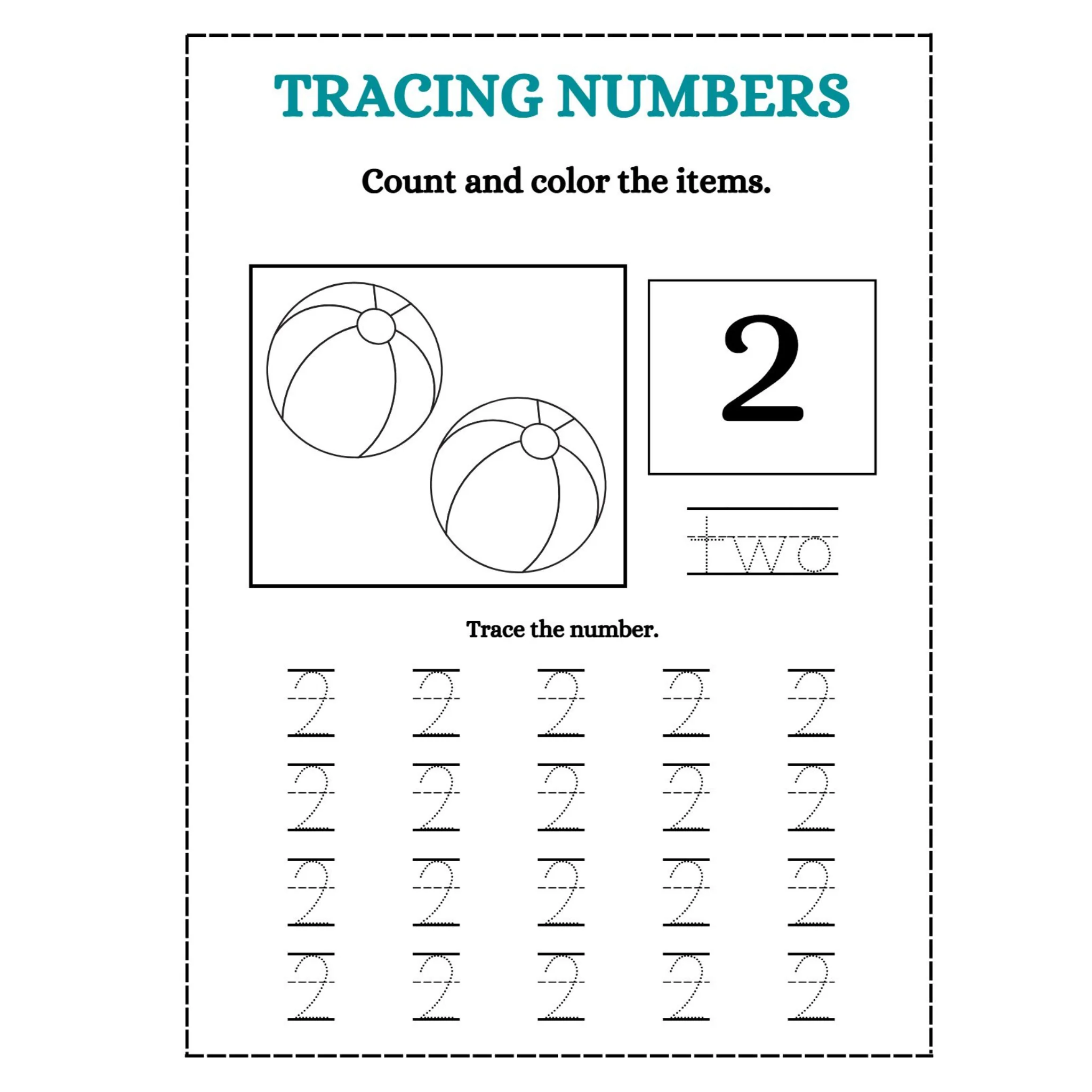 Tracing Numbers Count and Color Worksheets - Image 2