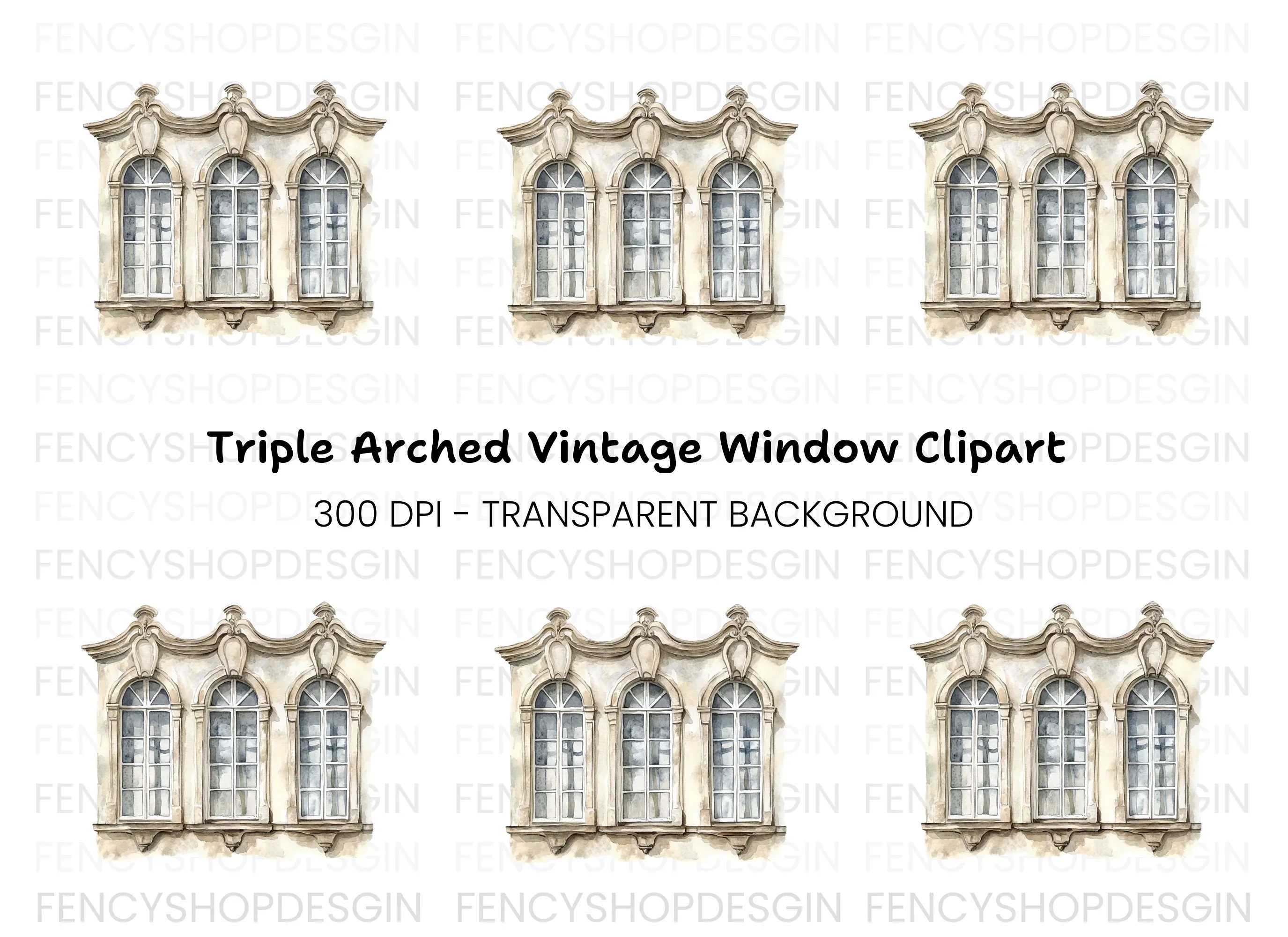 Triple Arch Window Clipart Bundle