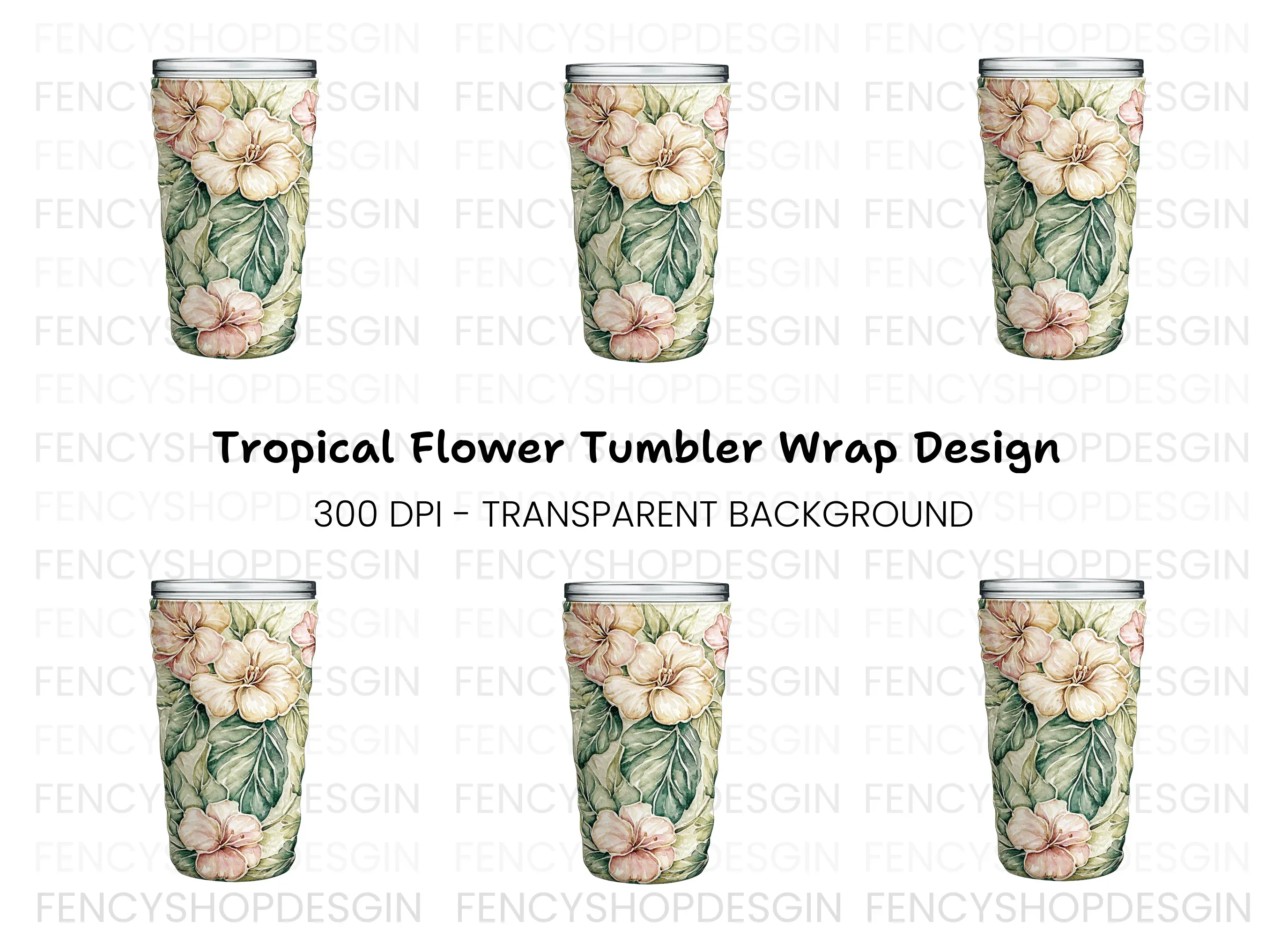 Tropical Hibiscus Tumbler Clipart Bundle