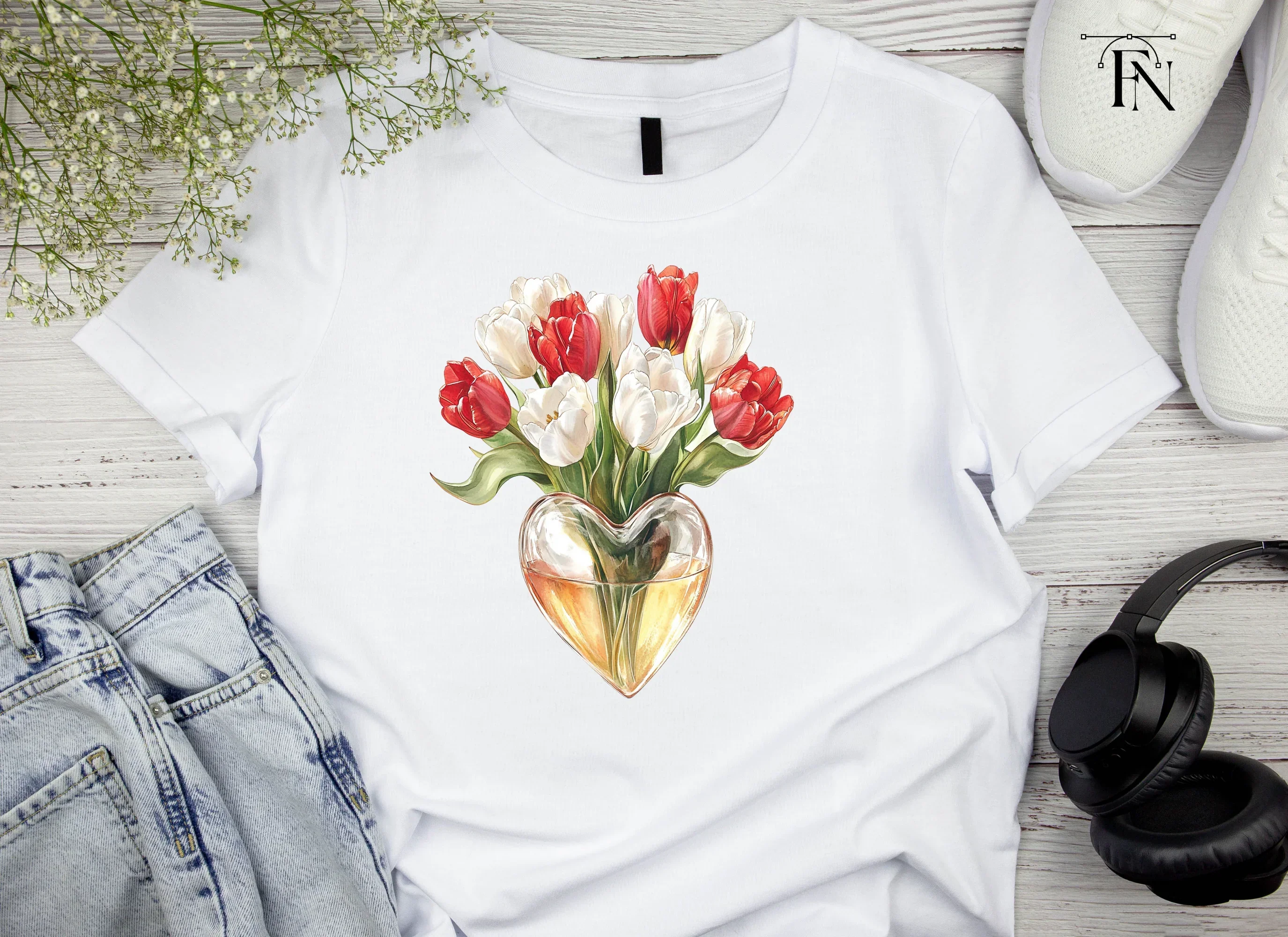 Tulips in Heart Vase Clipart Bundle - Image 3