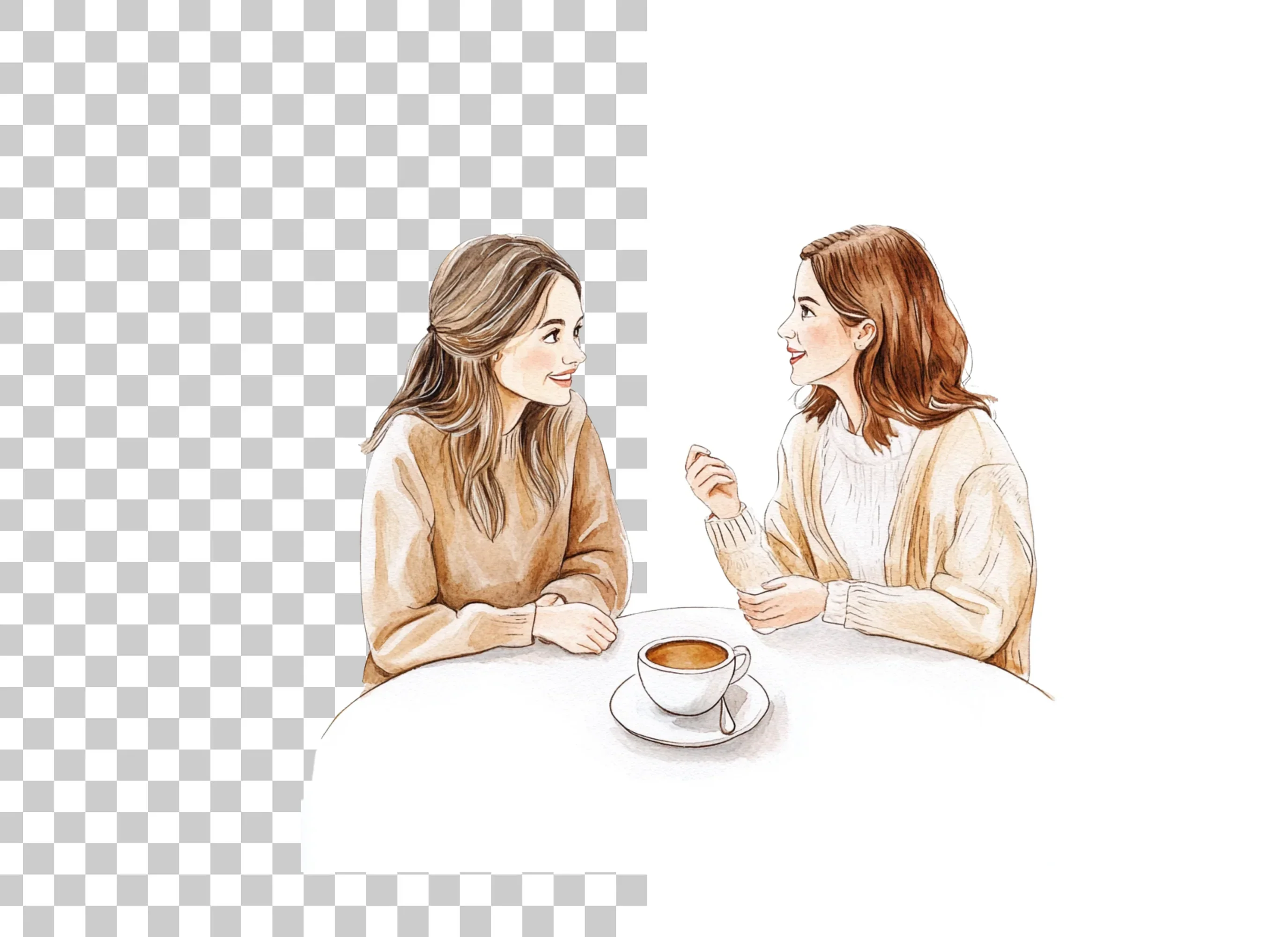 Two Women Chatting Over Coffee Clipart Bundle - Image 6