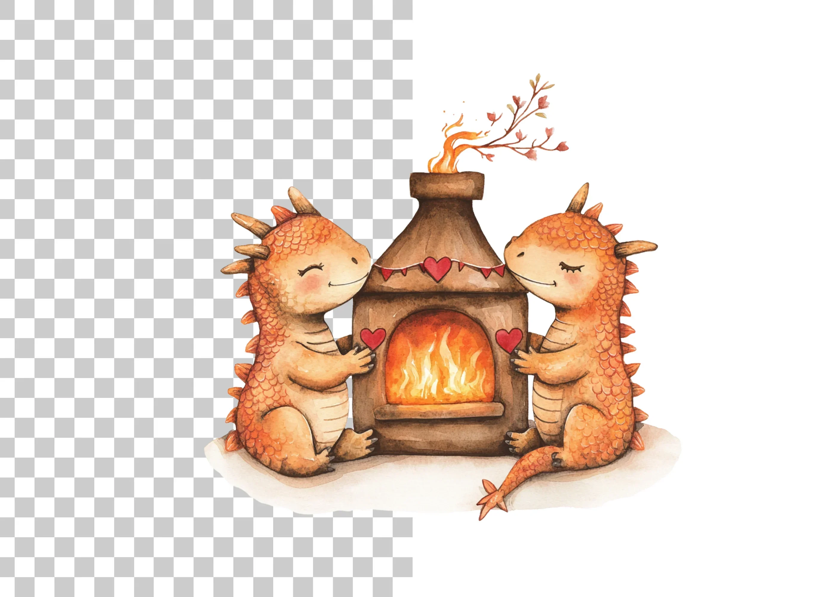 Valentine Dragons by Fireplace Clipart Bundle - Image 2