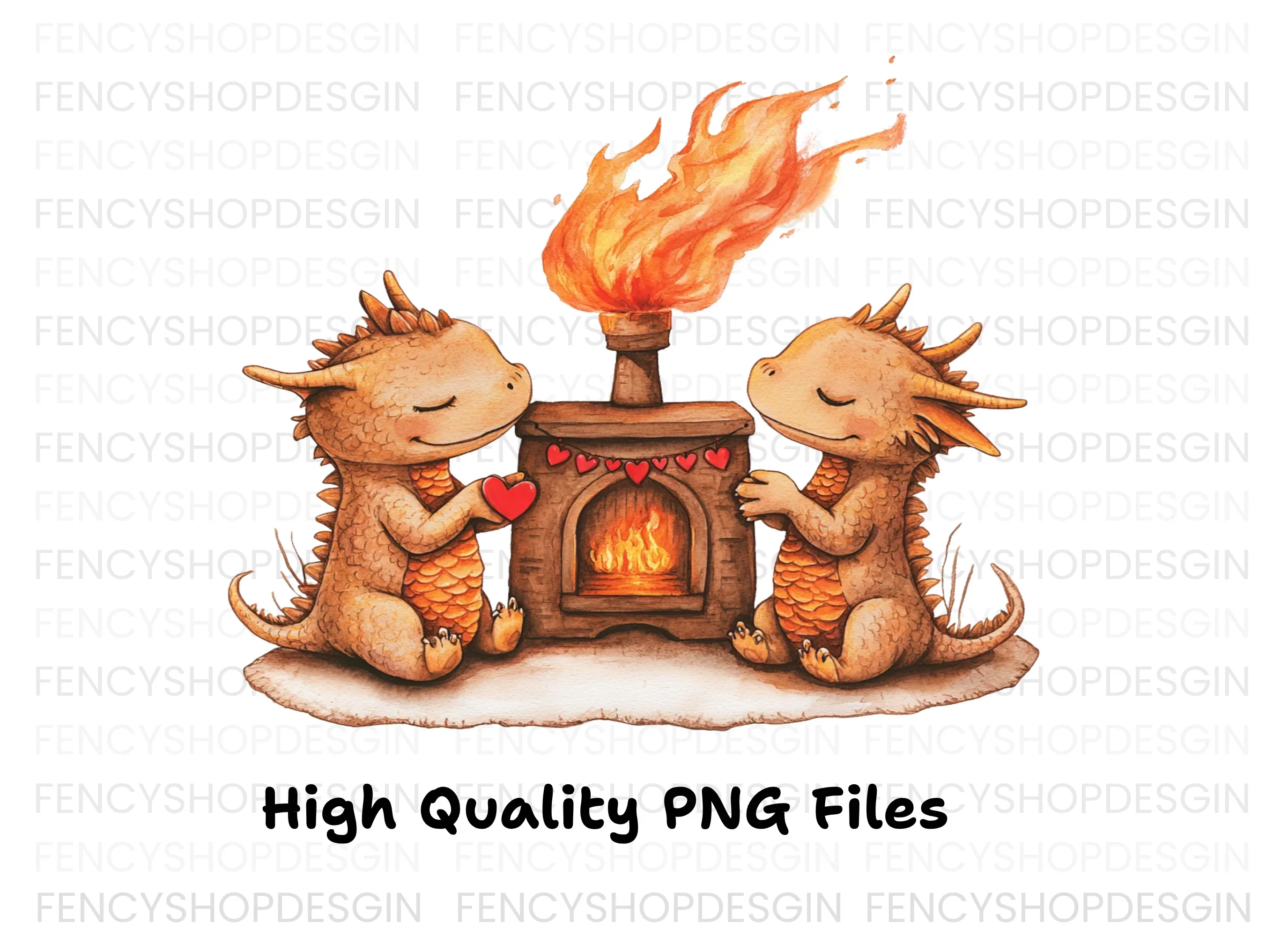 Valentine Dragons by Fireplace Clipart Bundle - Image 3