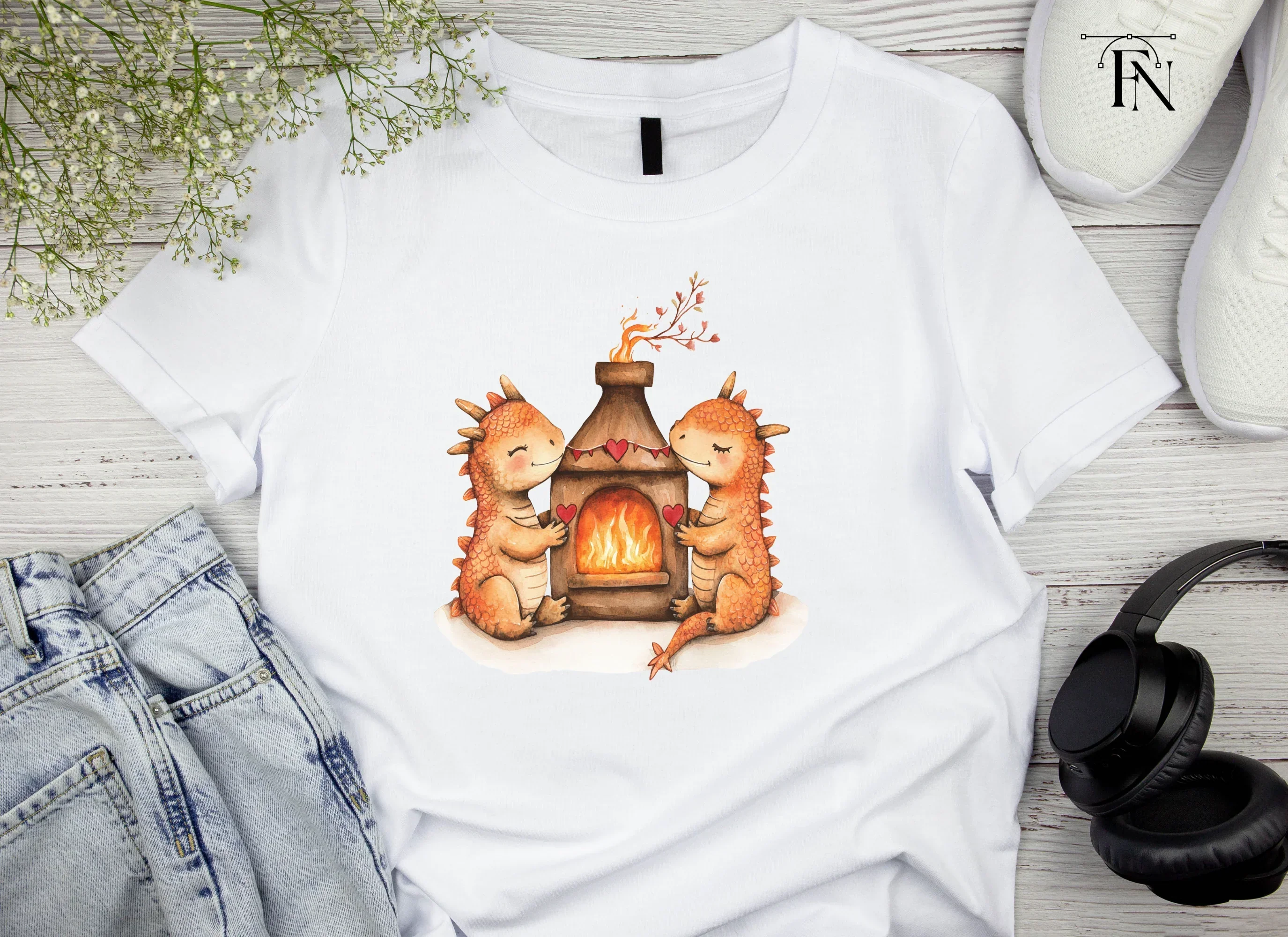 Valentine Dragons by Fireplace Clipart Bundle - Image 4