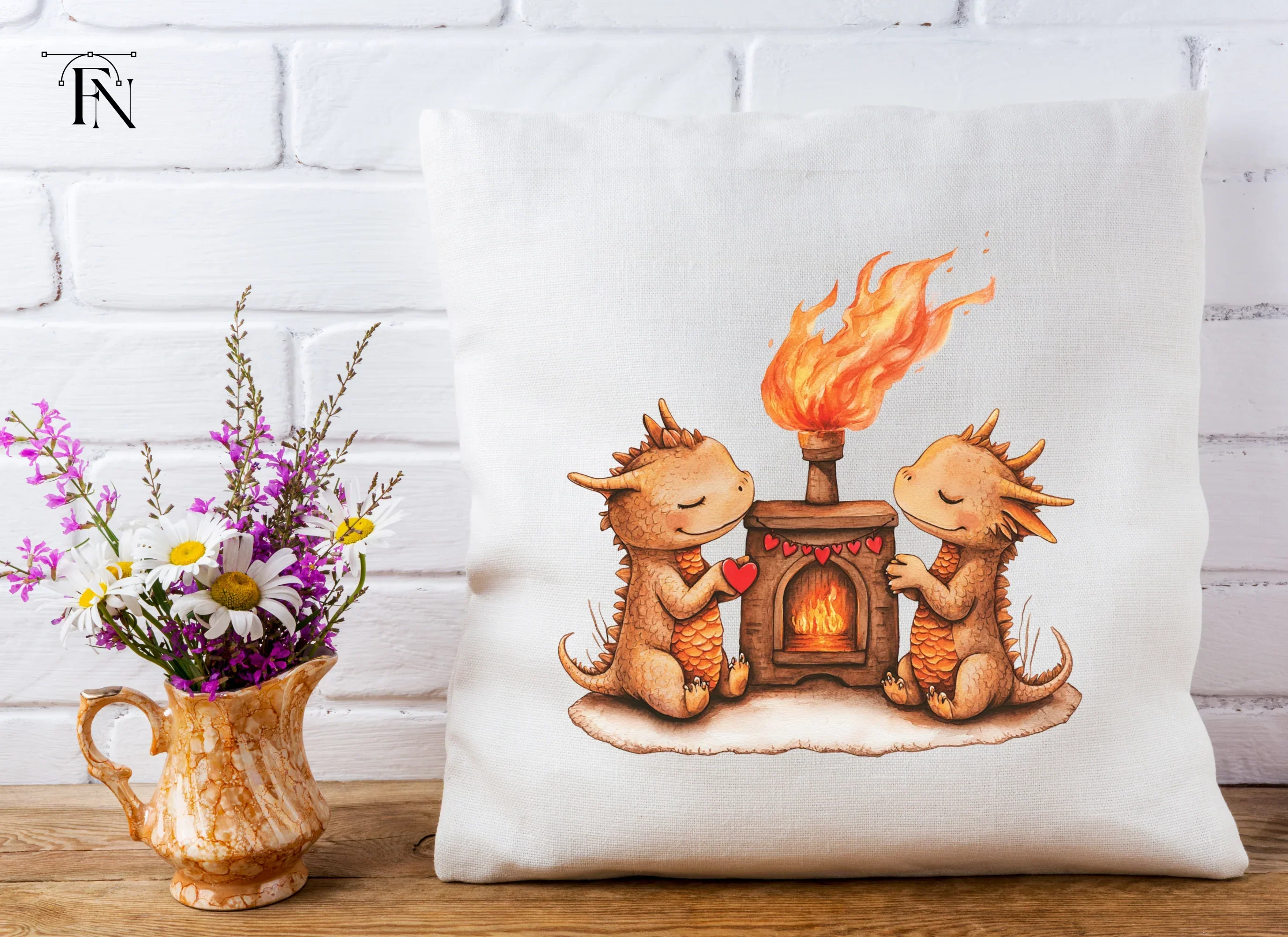 Valentine Dragons by Fireplace Clipart Bundle - Image 5