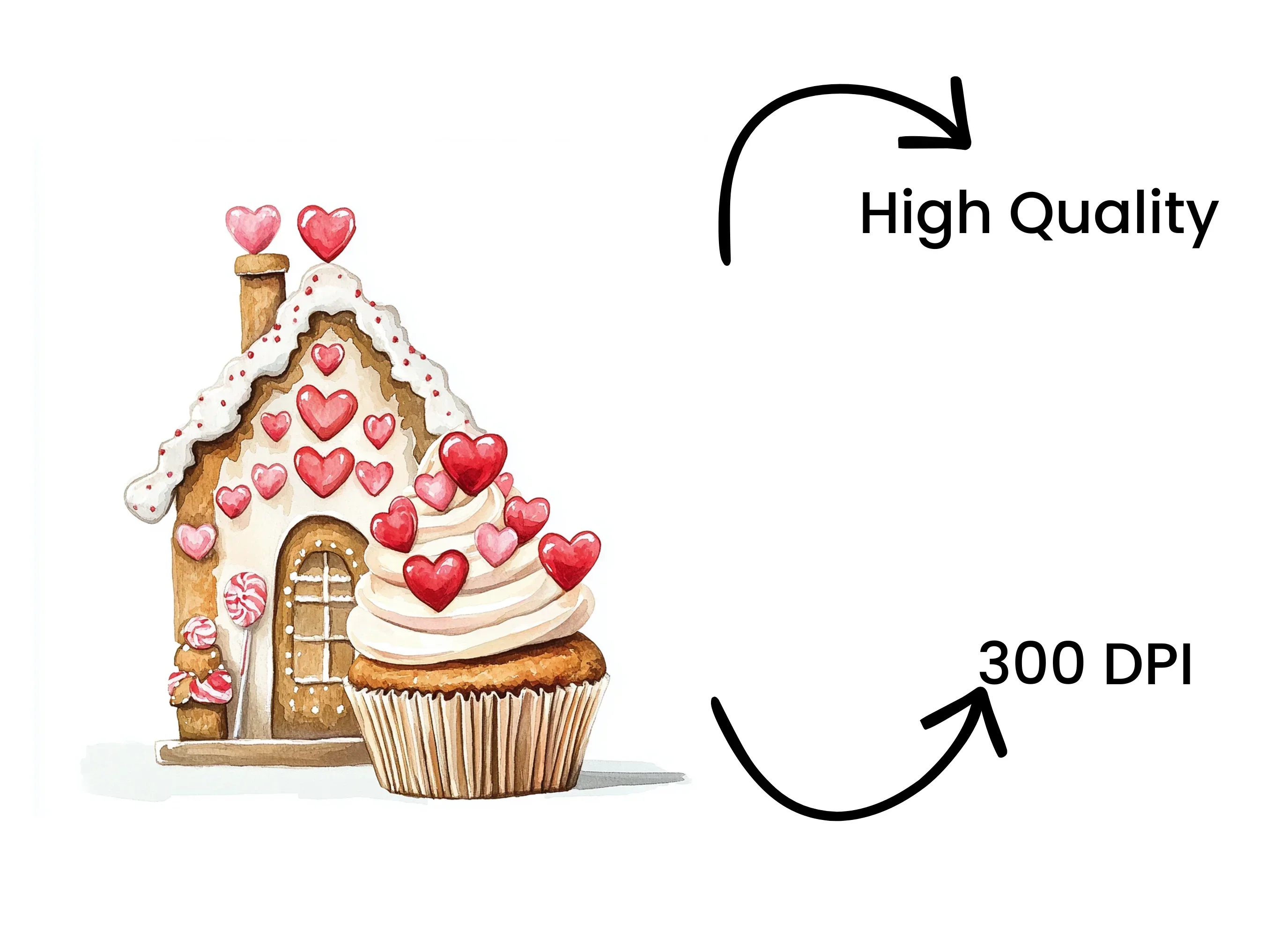 Valentine Gingerbread House Cupcakes Clipart Bundle - Image 4