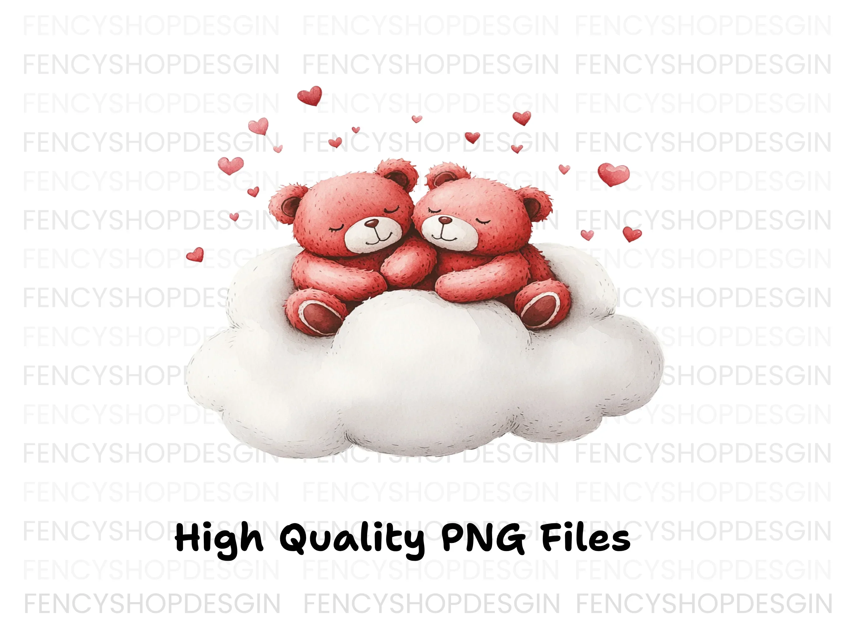 Valentine Teddy Bears on Clouds Clipart Bundle - Image 3
