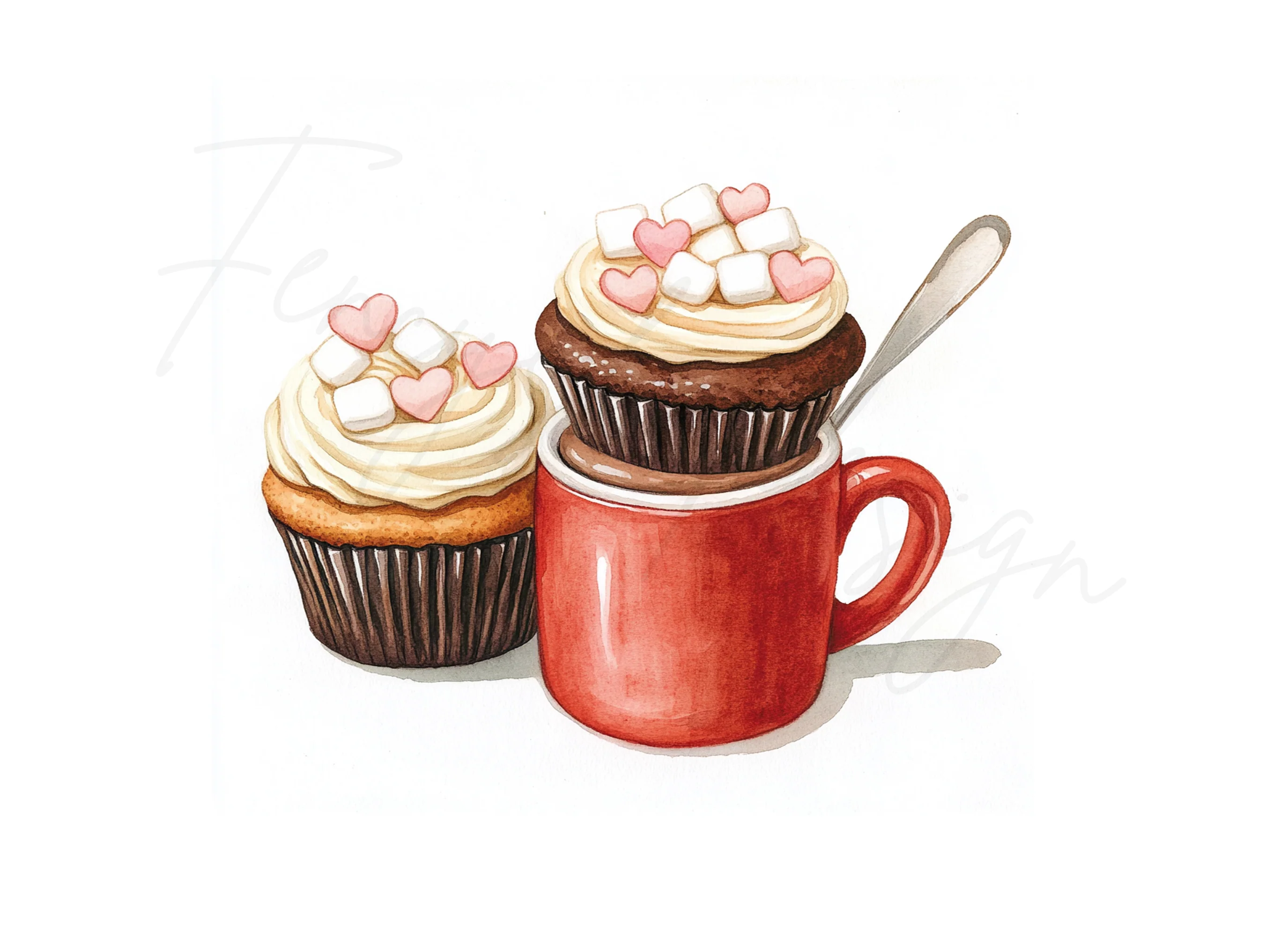 Valentine's Day Cupcake Hot Cocoa Clipart Bundle - Image 3