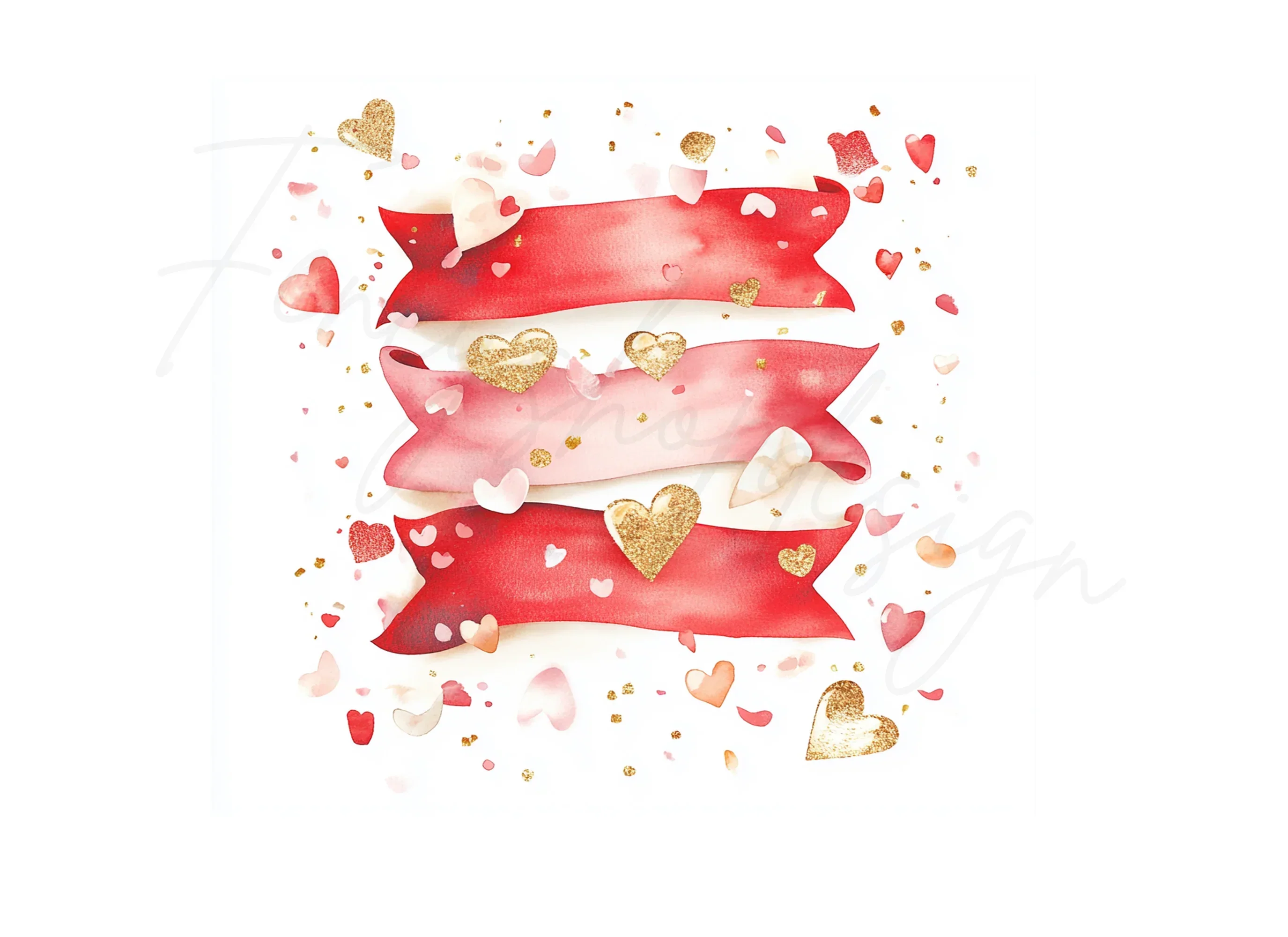 Valentine's Day Heart Ribbons Clipart Bundle - Image 2