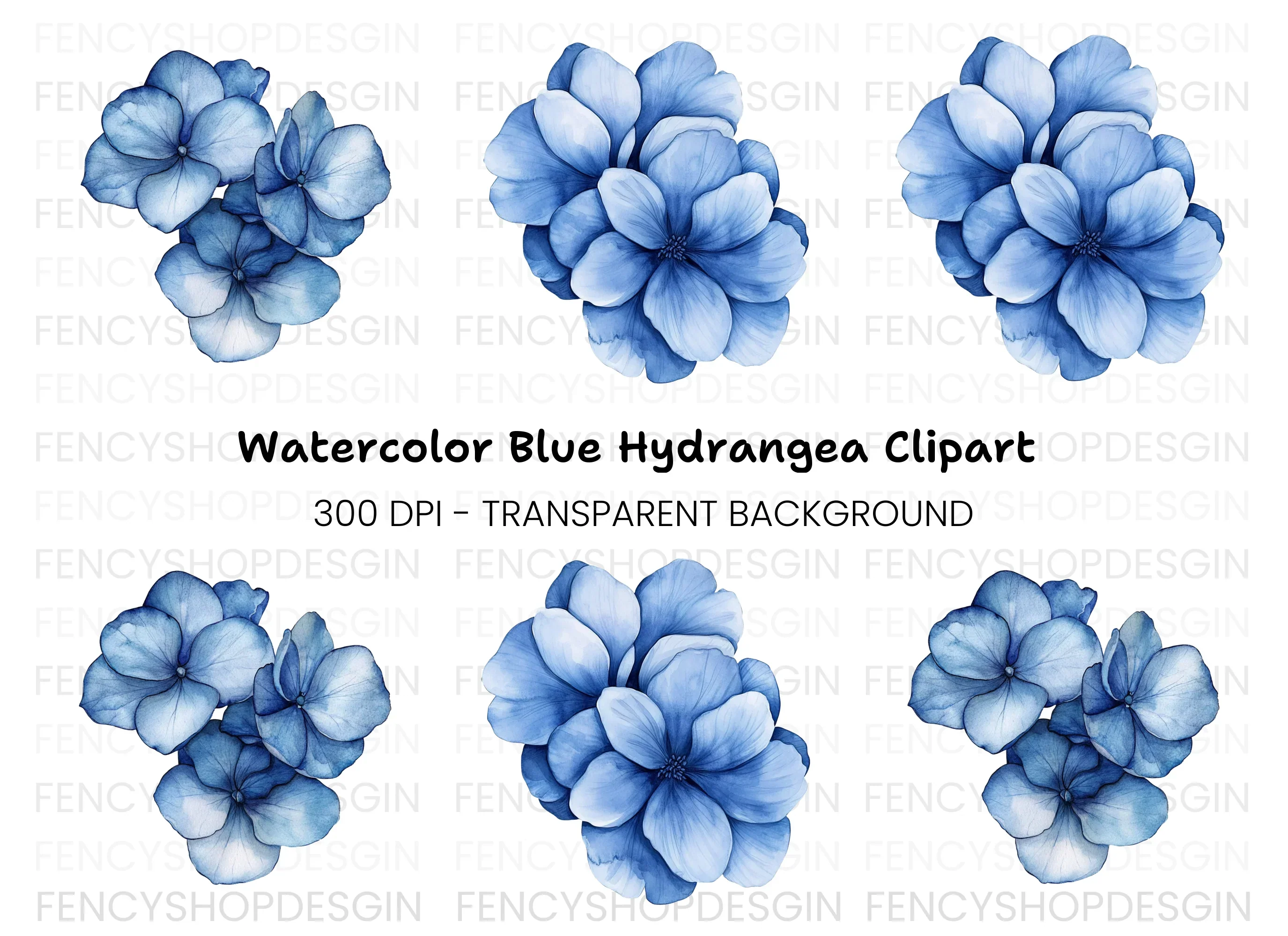 Vibrant Blue Hydrangea Clipart Bundle