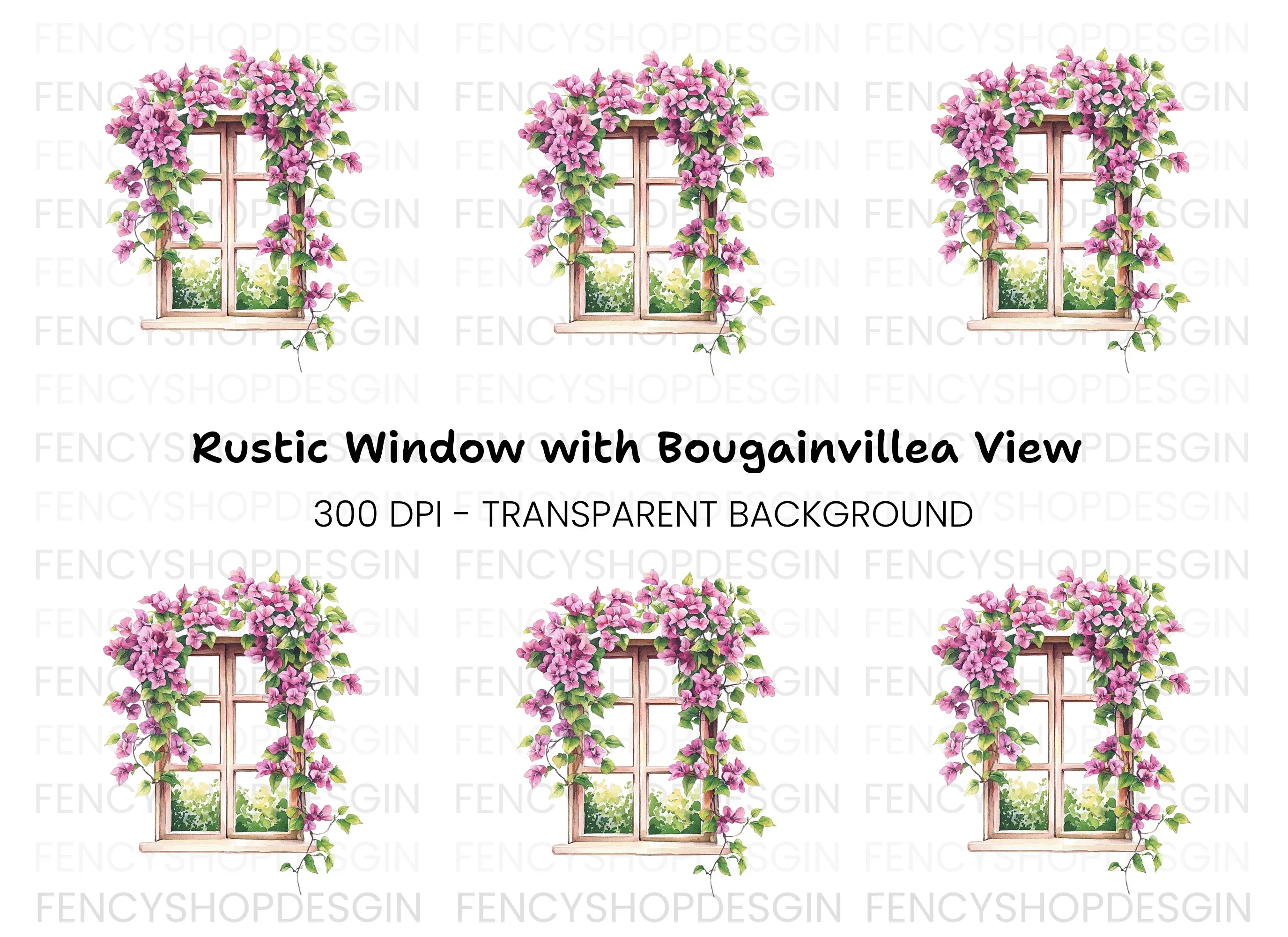 Vibrant Bougainvillea Window Clipart Bundle